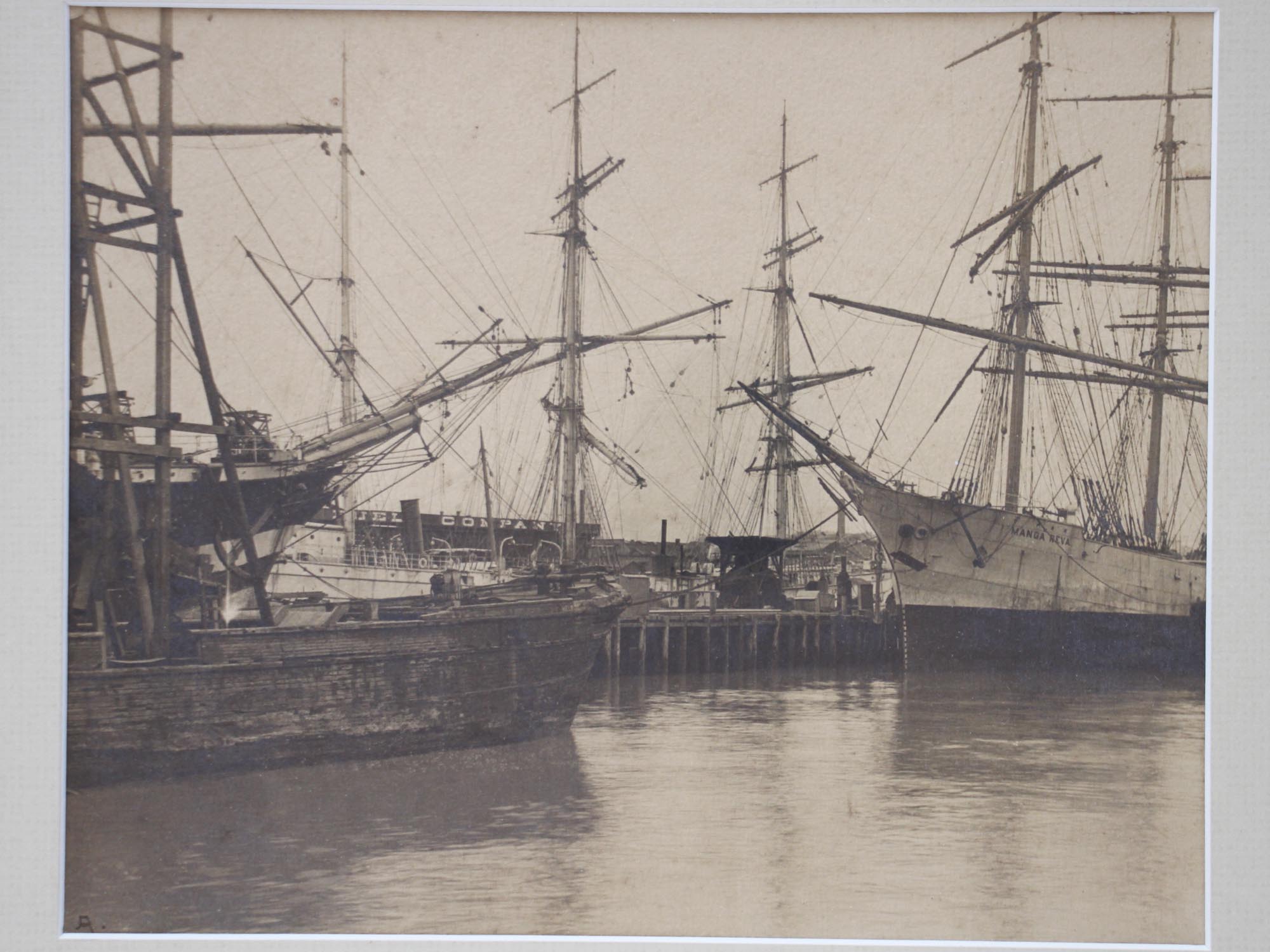 ANTIQUE SEPIA PHOTOGRAPH WITH SHIPS PIC-1