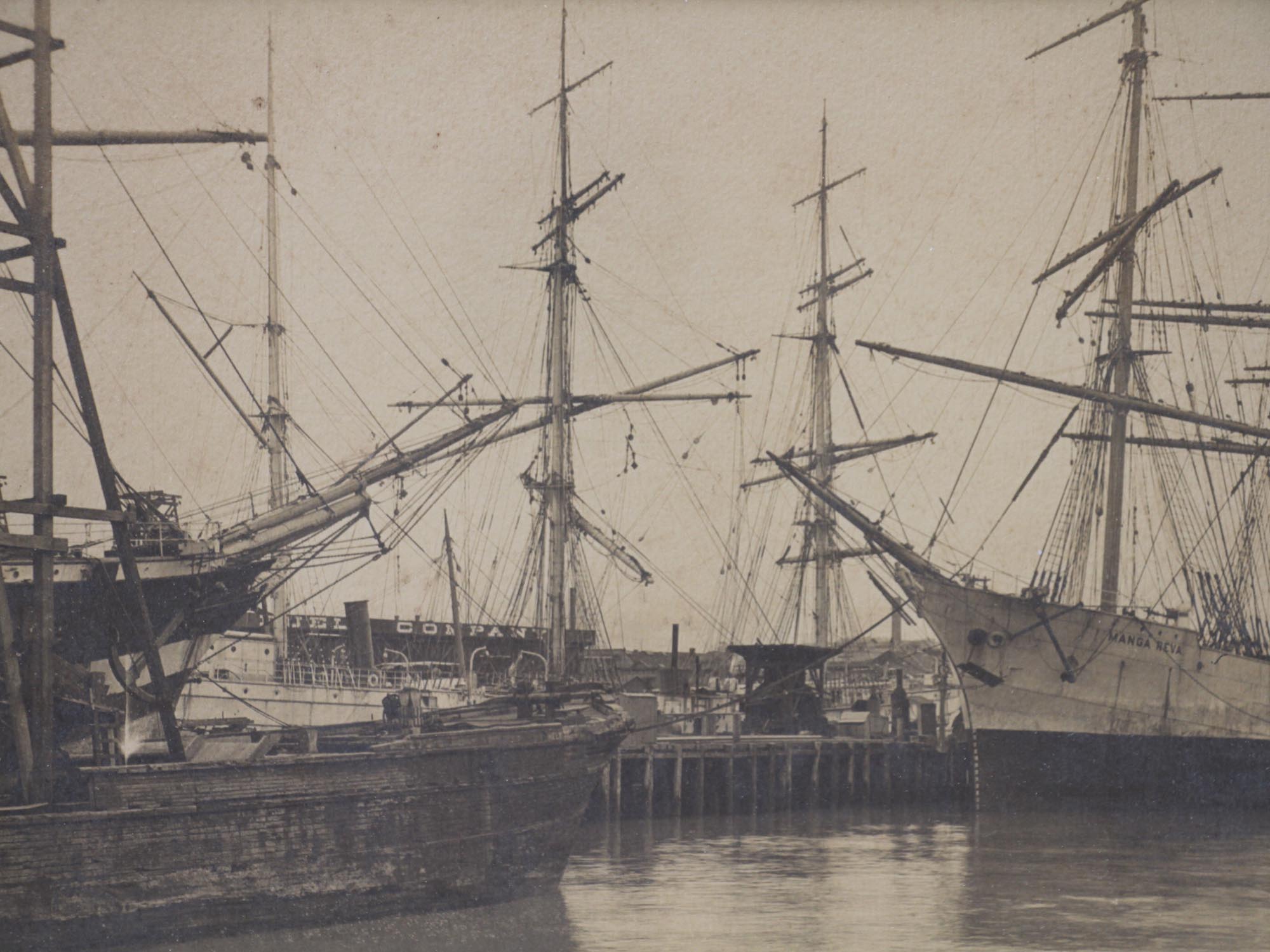 ANTIQUE SEPIA PHOTOGRAPH WITH SHIPS PIC-2