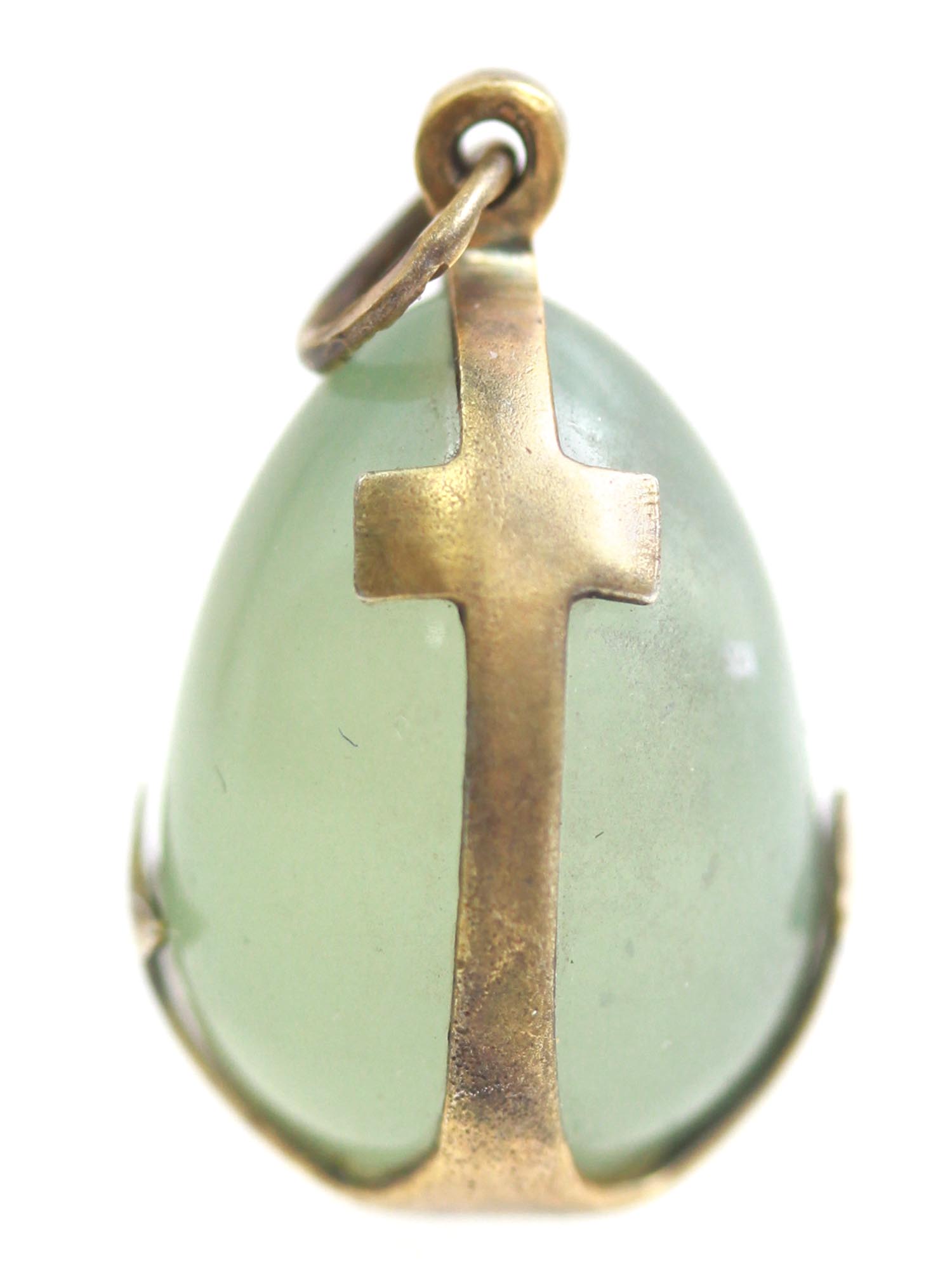 A RUSSIAN GILT SILVER AND JADE EGG PENDANT PIC-3