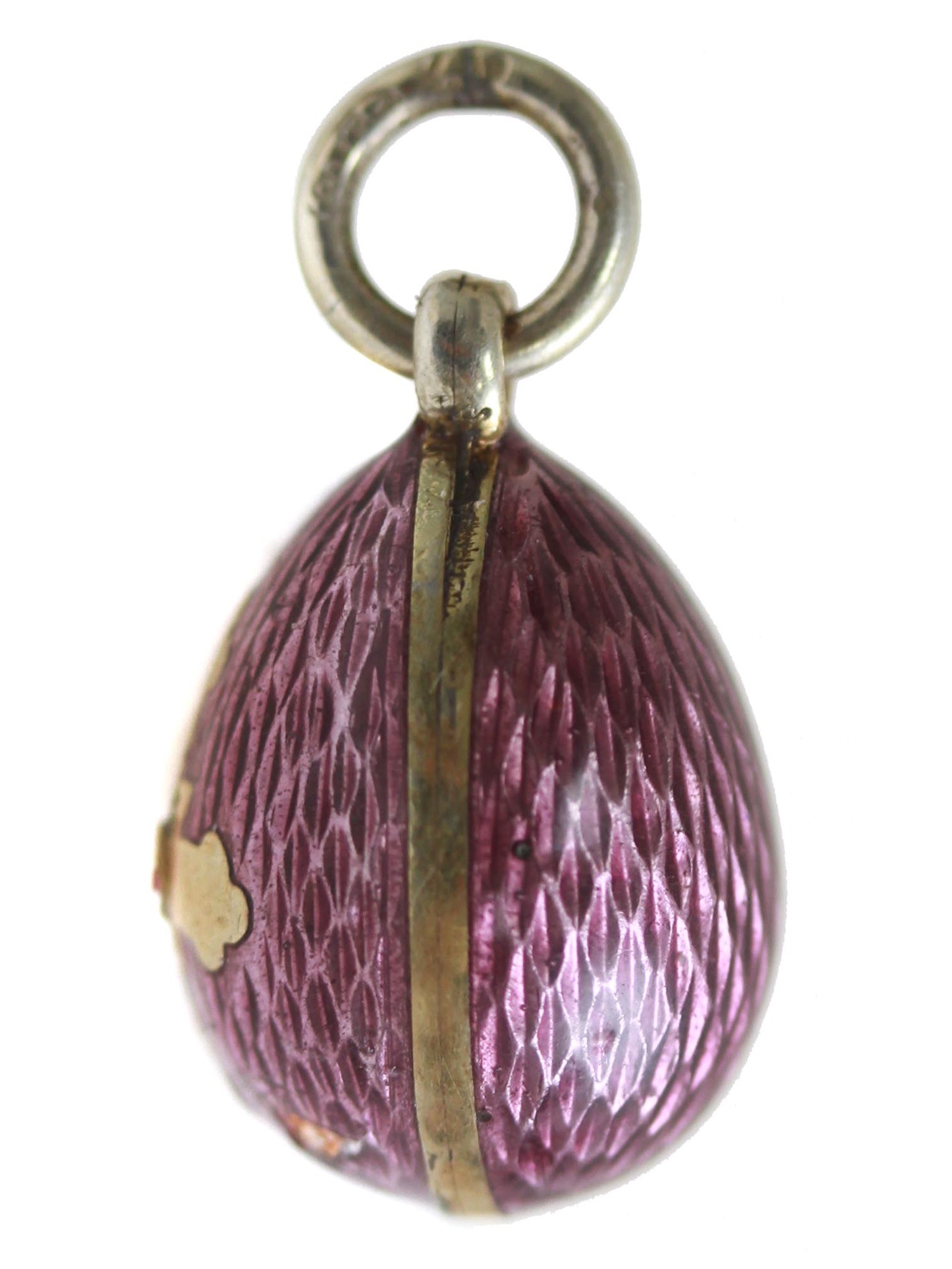 A RUSSIAN GILT SILVER AND ENAMEL EGG PENDANT PIC-2