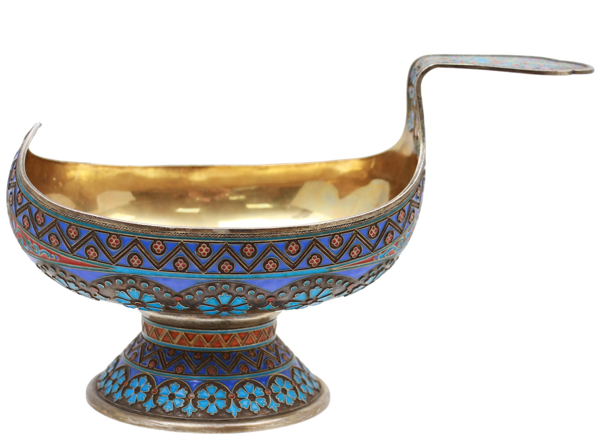 A RUSSIAN GILT SILVER AND CLOISONNE ENAMEL KOVSH PIC-0