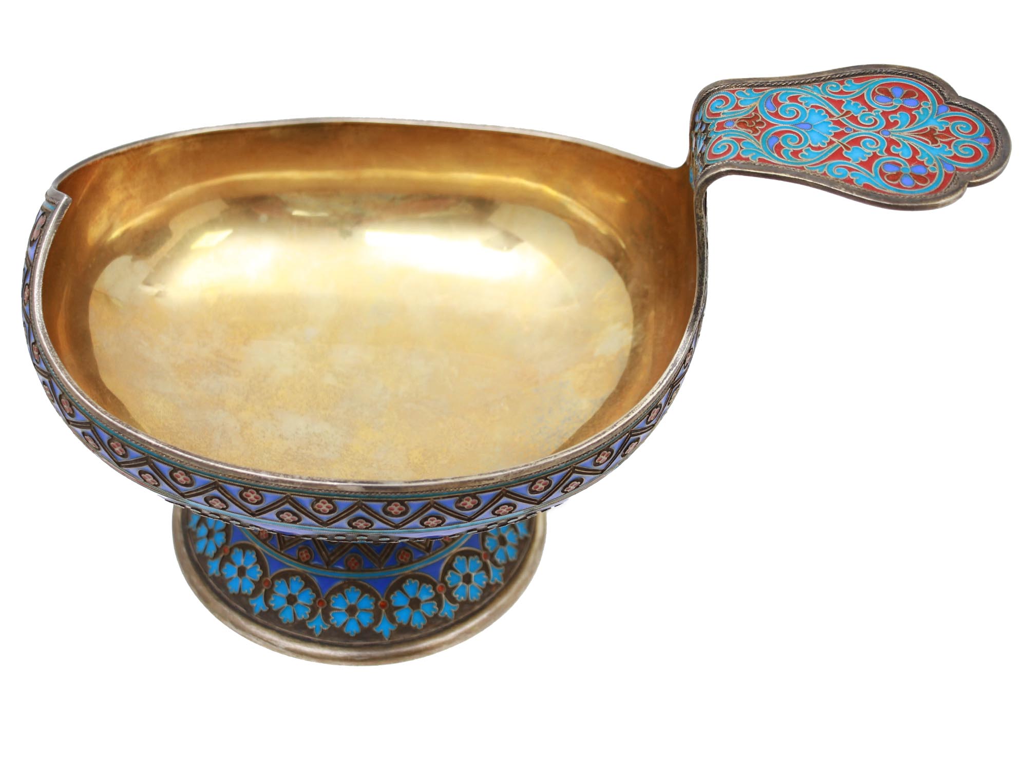 A RUSSIAN GILT SILVER AND CLOISONNE ENAMEL KOVSH PIC-5