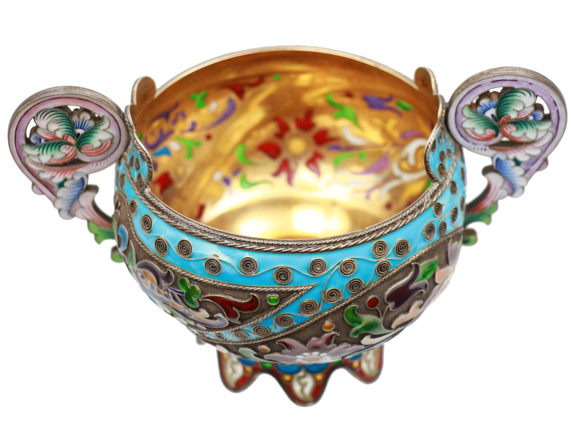 A RUSSIAN SILVER AND ENAMEL PLAQUE A JOUR BOWL PIC-4