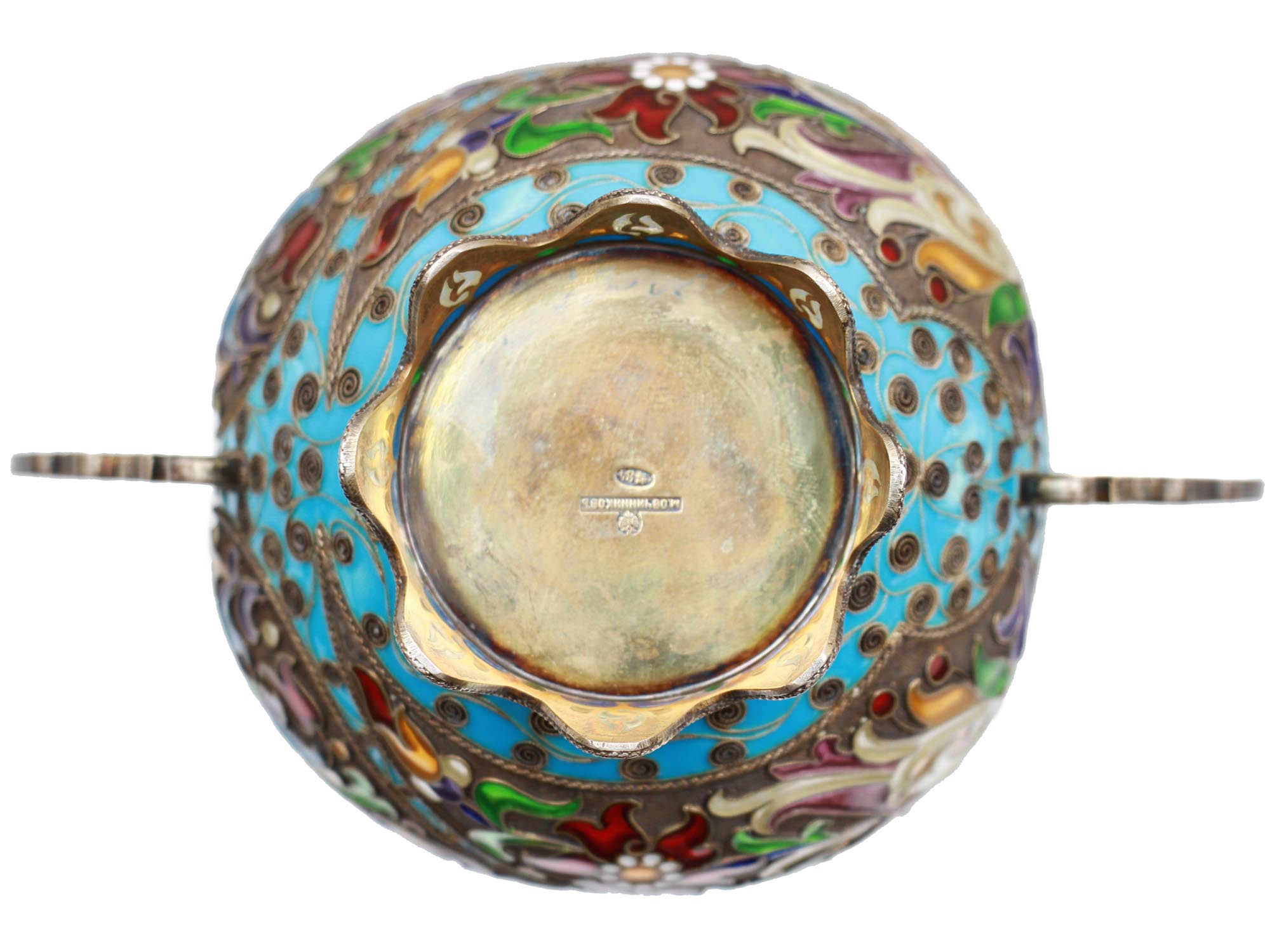 A RUSSIAN SILVER AND ENAMEL PLAQUE A JOUR BOWL PIC-6