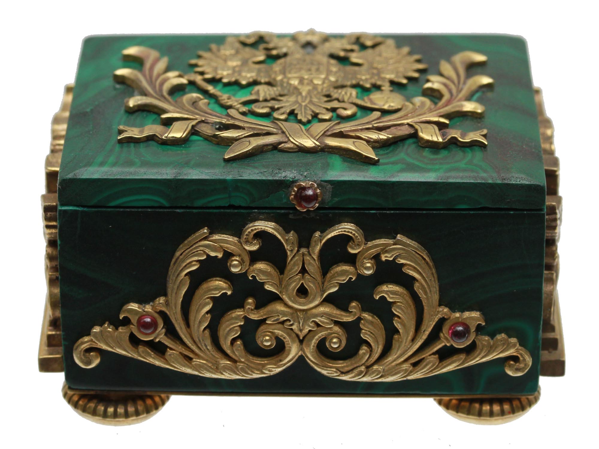 A RUSSIAN GILT SILVER AND MALACHITE JEWELRY BOX PIC-0