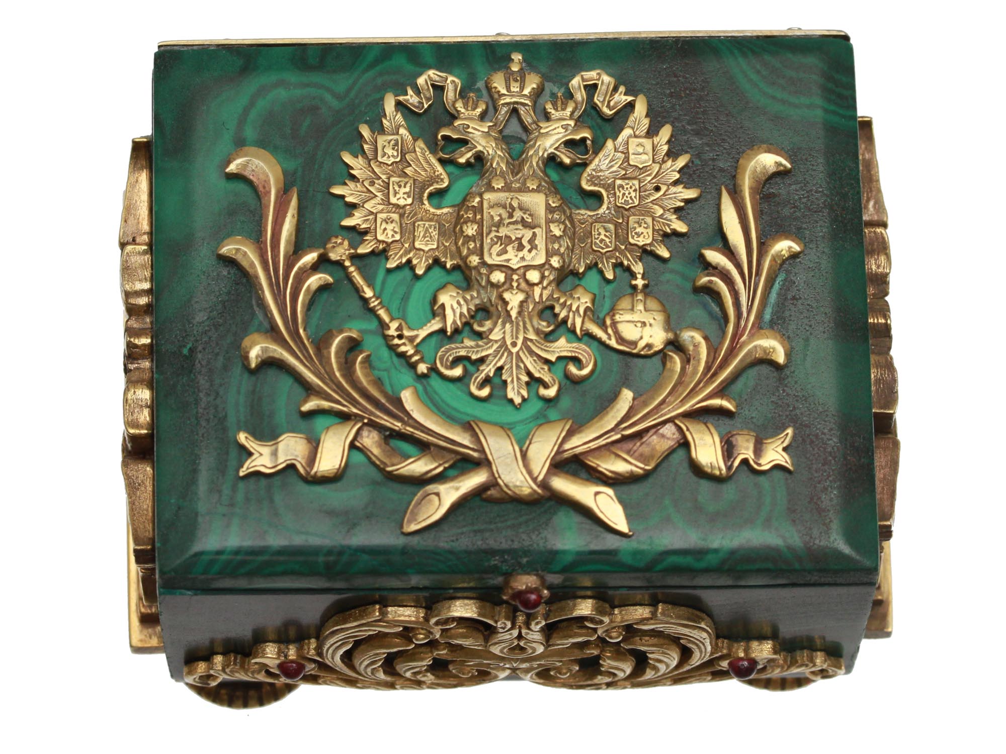 A RUSSIAN GILT SILVER AND MALACHITE JEWELRY BOX PIC-3