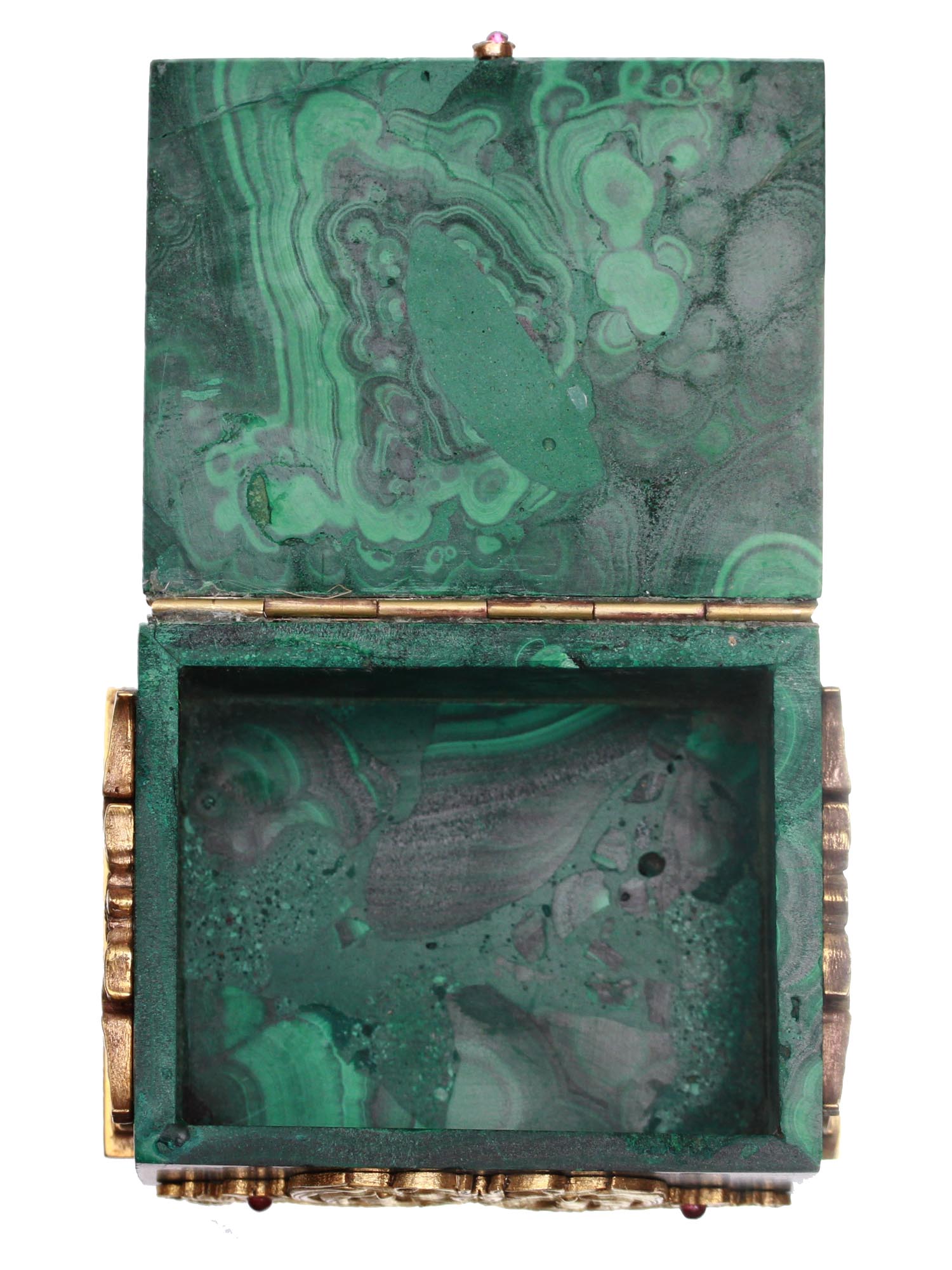 A RUSSIAN GILT SILVER AND MALACHITE JEWELRY BOX PIC-4