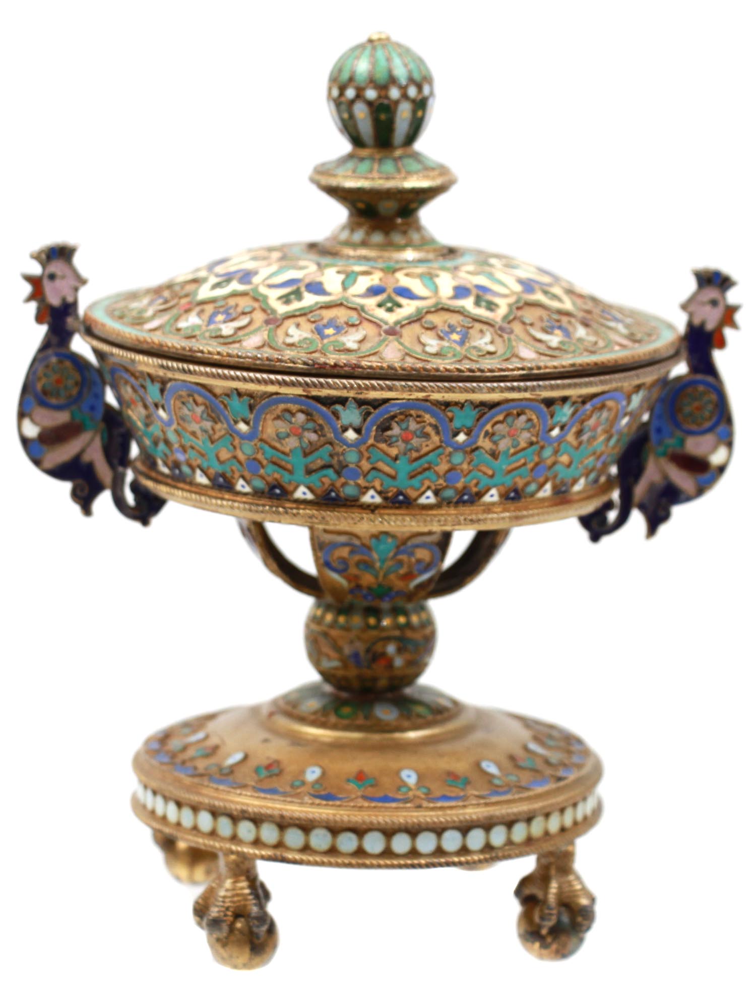 A RUSSIAN GILT SILVER AND ENAMEL LIDDED BOWL PIC-0