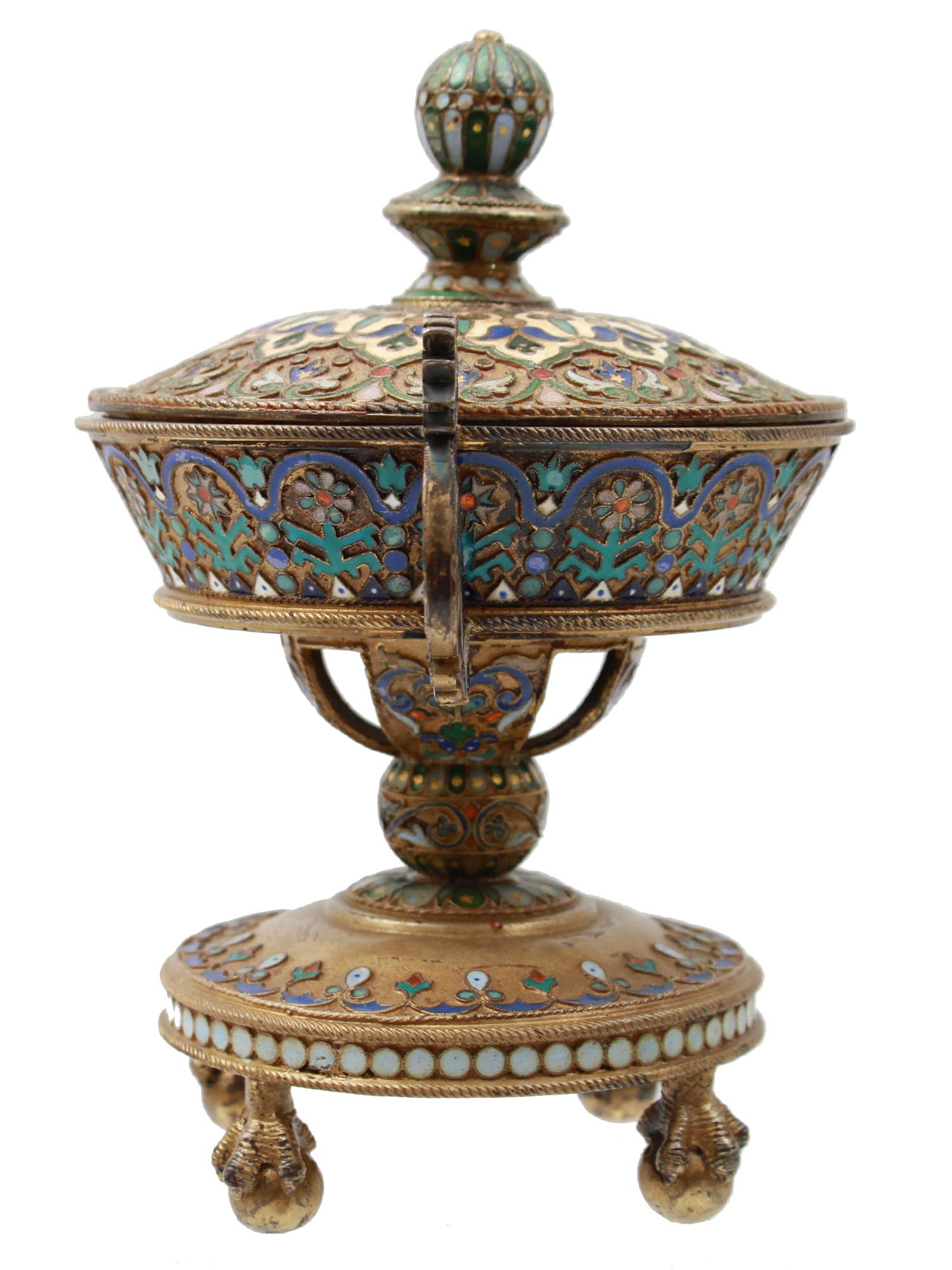 A RUSSIAN GILT SILVER AND ENAMEL LIDDED BOWL PIC-2