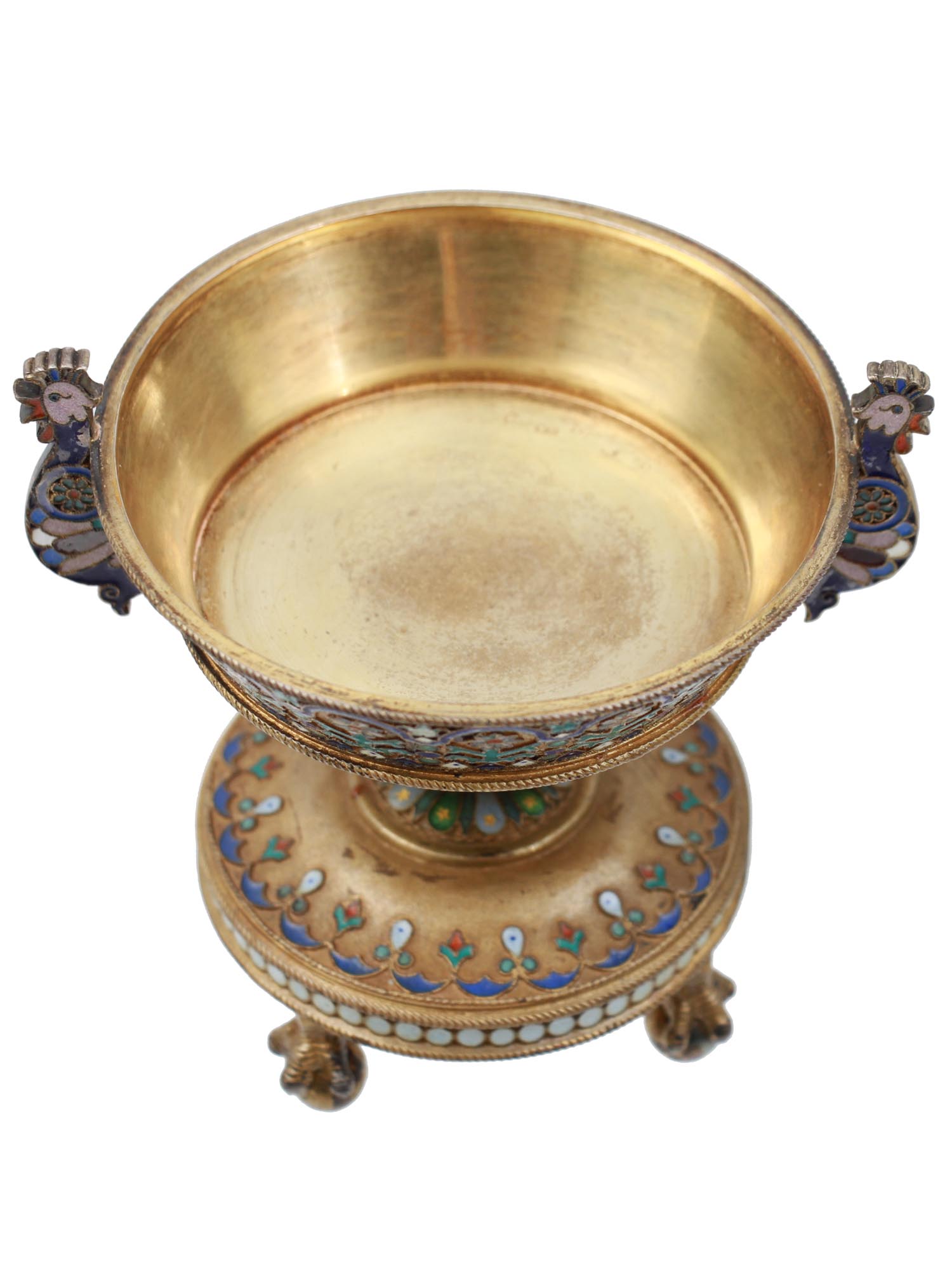 A RUSSIAN GILT SILVER AND ENAMEL LIDDED BOWL PIC-3