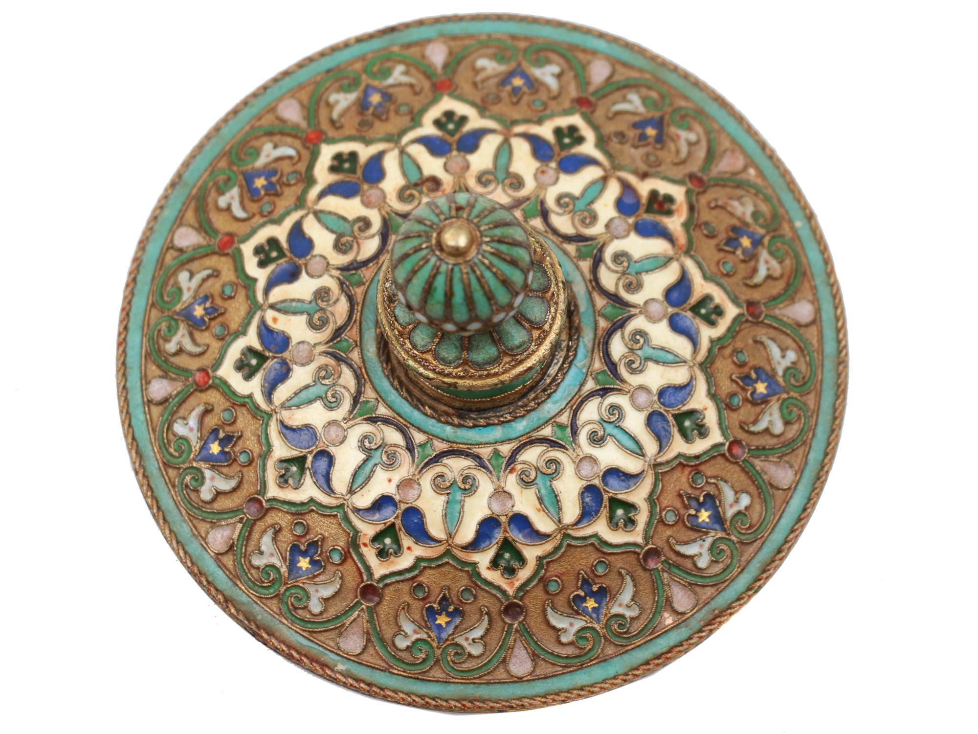 A RUSSIAN GILT SILVER AND ENAMEL LIDDED BOWL PIC-4