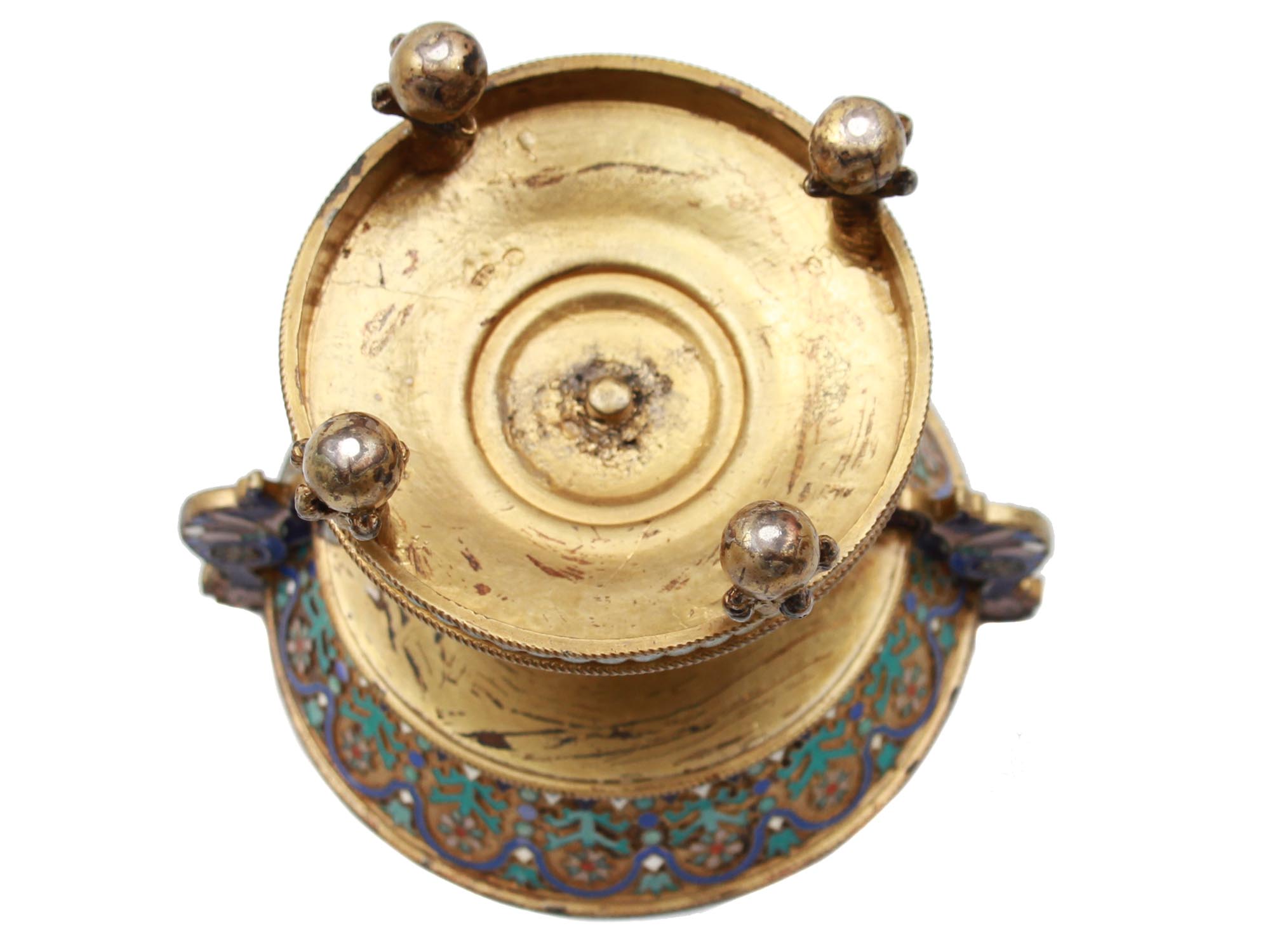 A RUSSIAN GILT SILVER AND ENAMEL LIDDED BOWL PIC-5