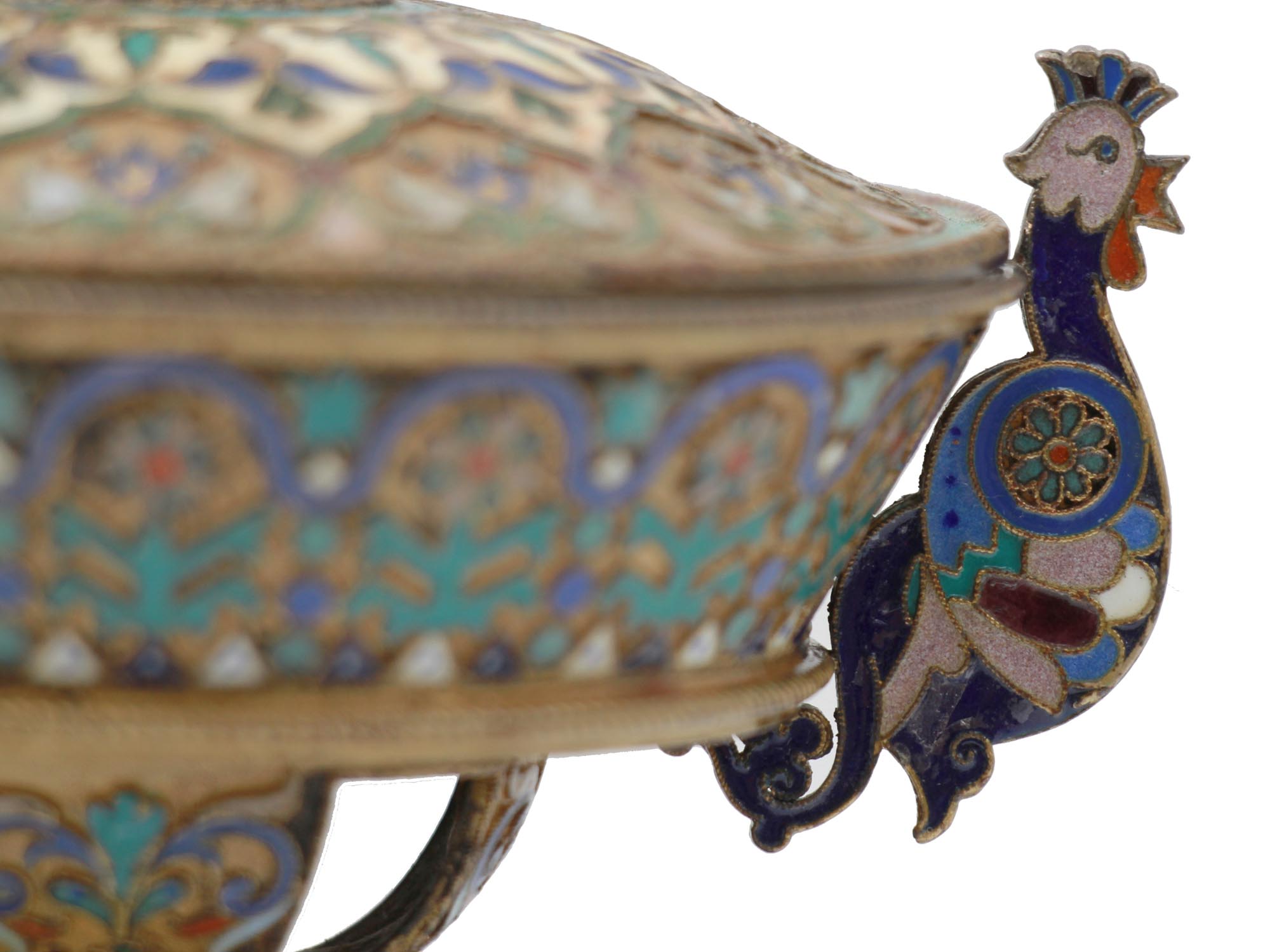 A RUSSIAN GILT SILVER AND ENAMEL LIDDED BOWL PIC-6