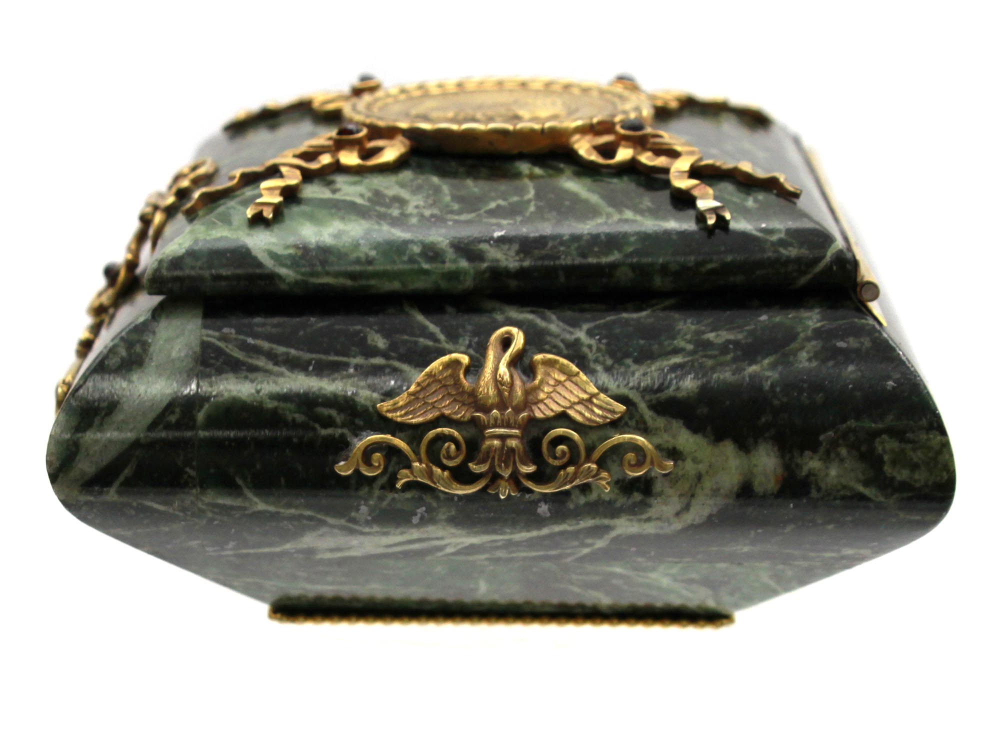 A RUSSIAN GILT SILVER AND SNAKE STONE JEWELRY BOX PIC-1