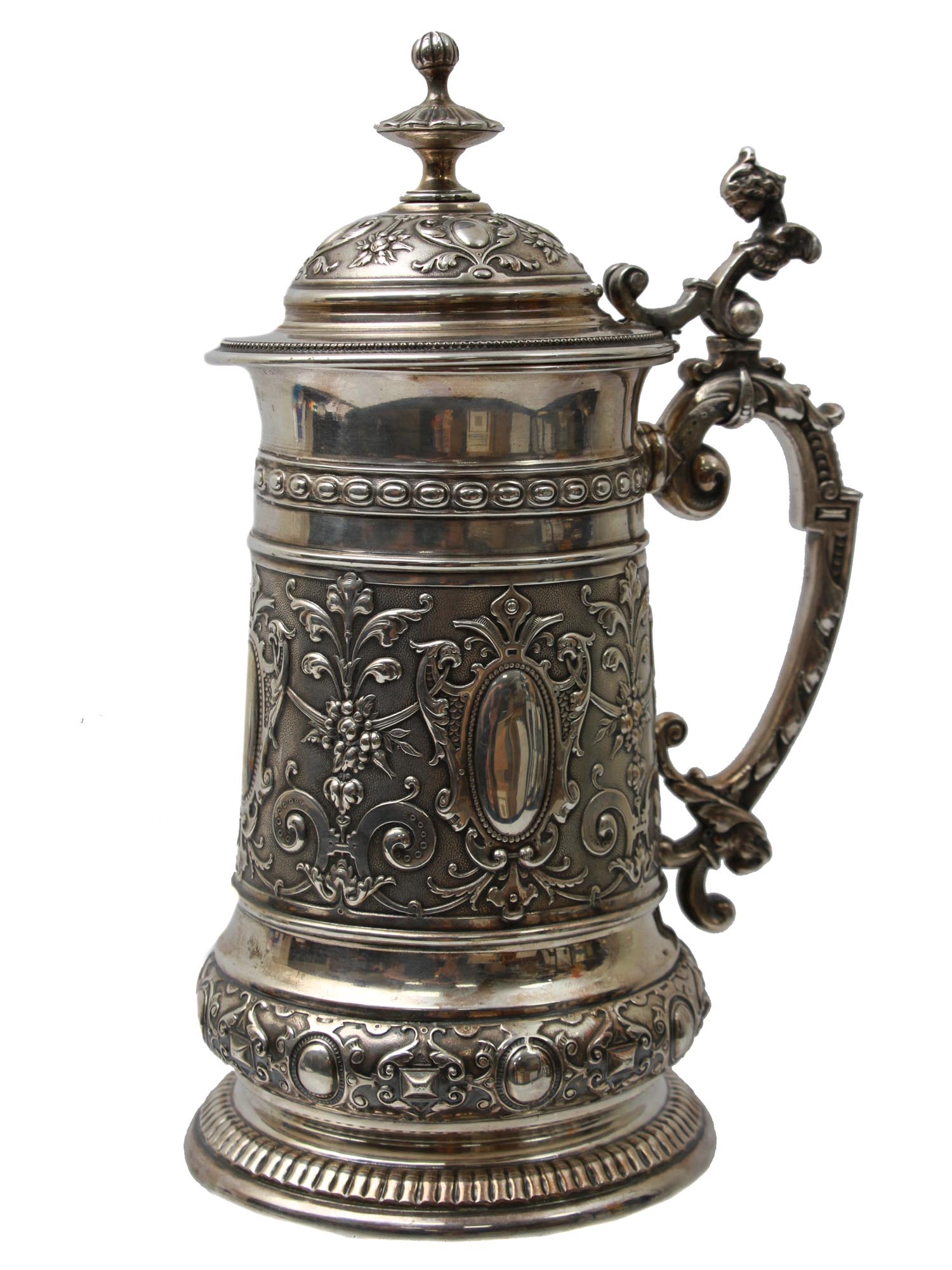 AN ANTIQUE SILVER PLATED BEER STEIN 19TH CEN. PIC-0