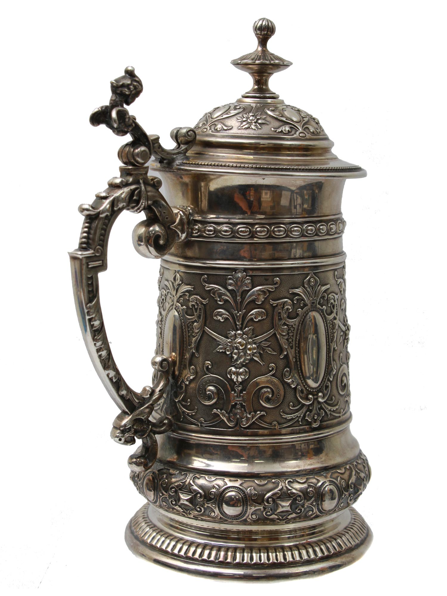 AN ANTIQUE SILVER PLATED BEER STEIN 19TH CEN. PIC-1