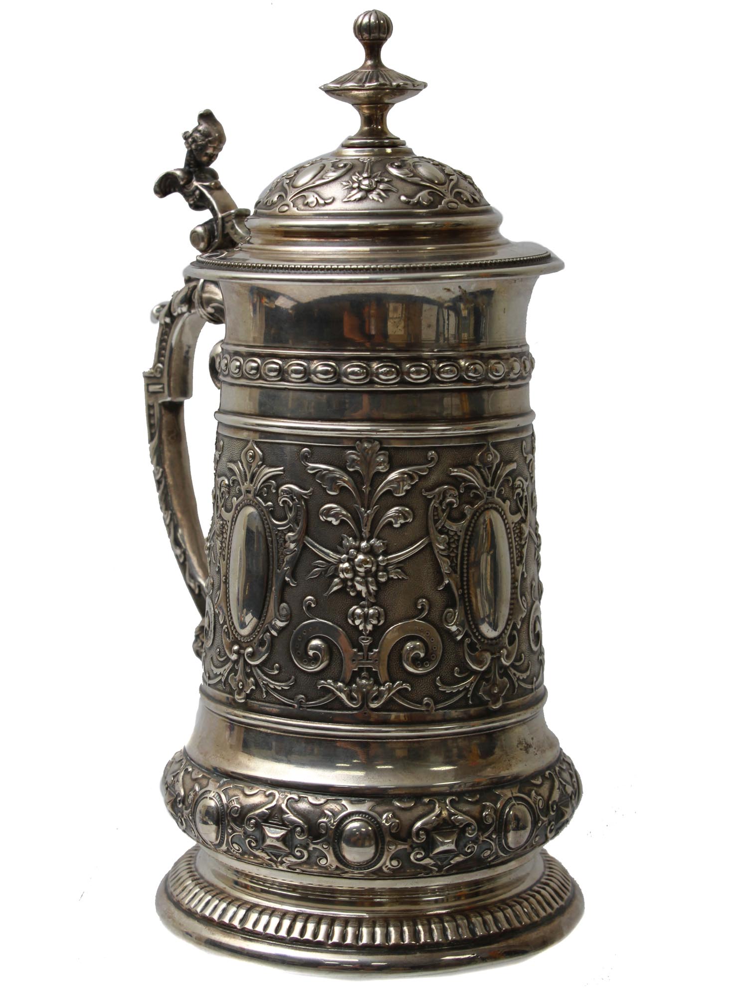 AN ANTIQUE SILVER PLATED BEER STEIN 19TH CEN. PIC-2