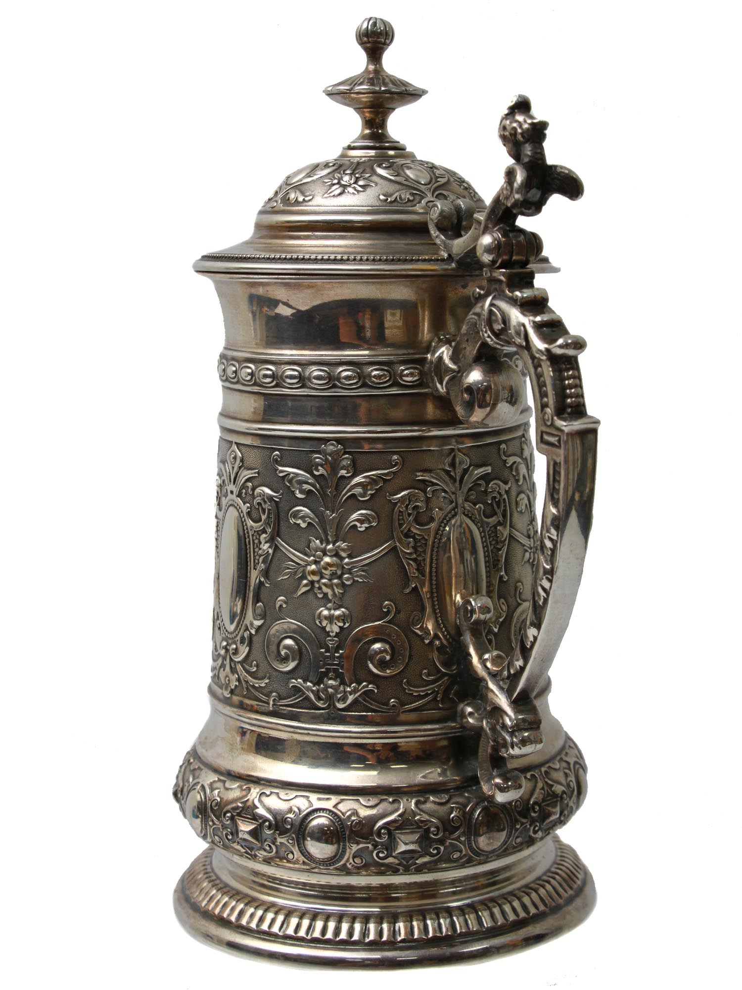 AN ANTIQUE SILVER PLATED BEER STEIN 19TH CEN. PIC-3