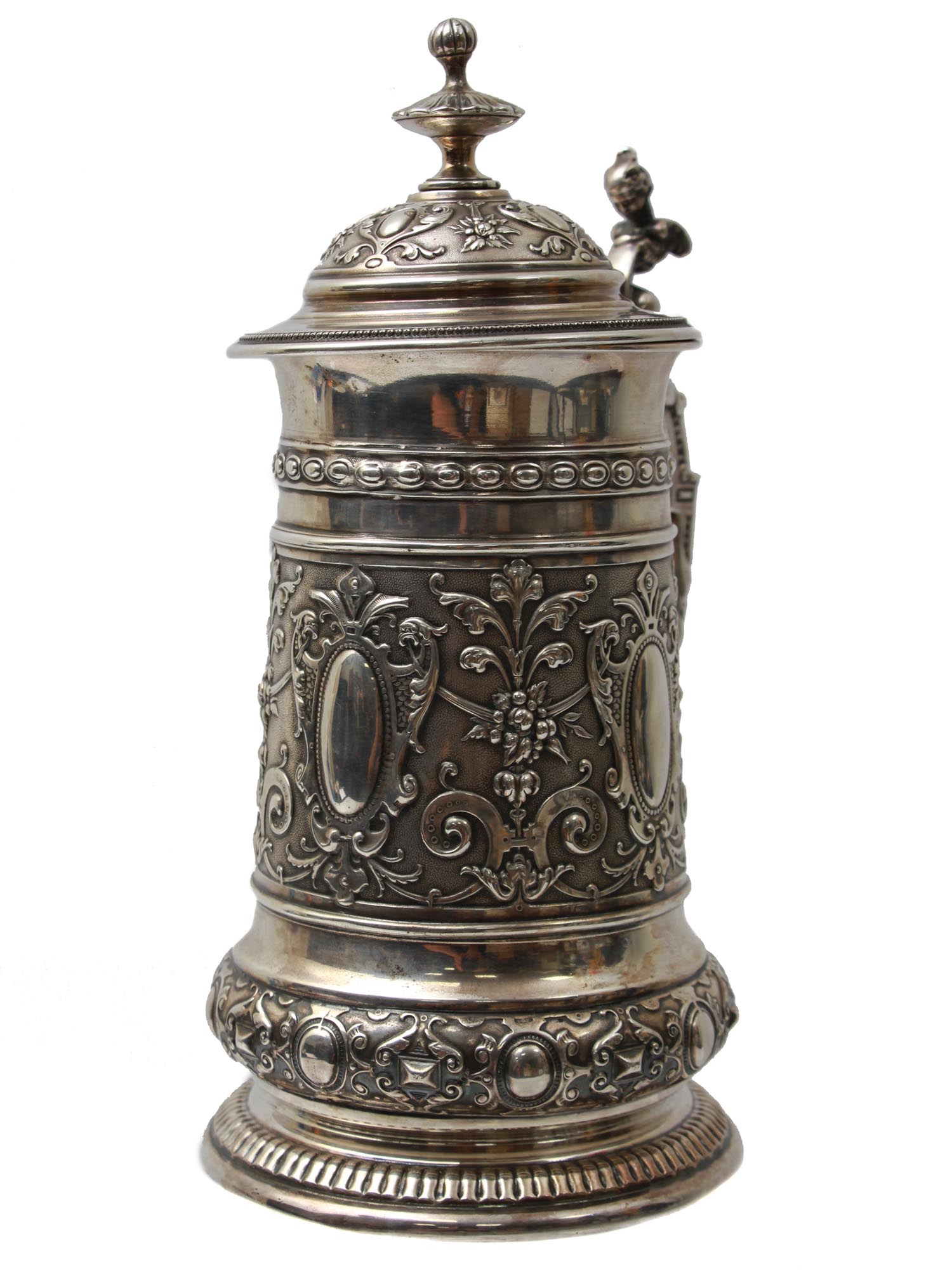 AN ANTIQUE SILVER PLATED BEER STEIN 19TH CEN. PIC-4