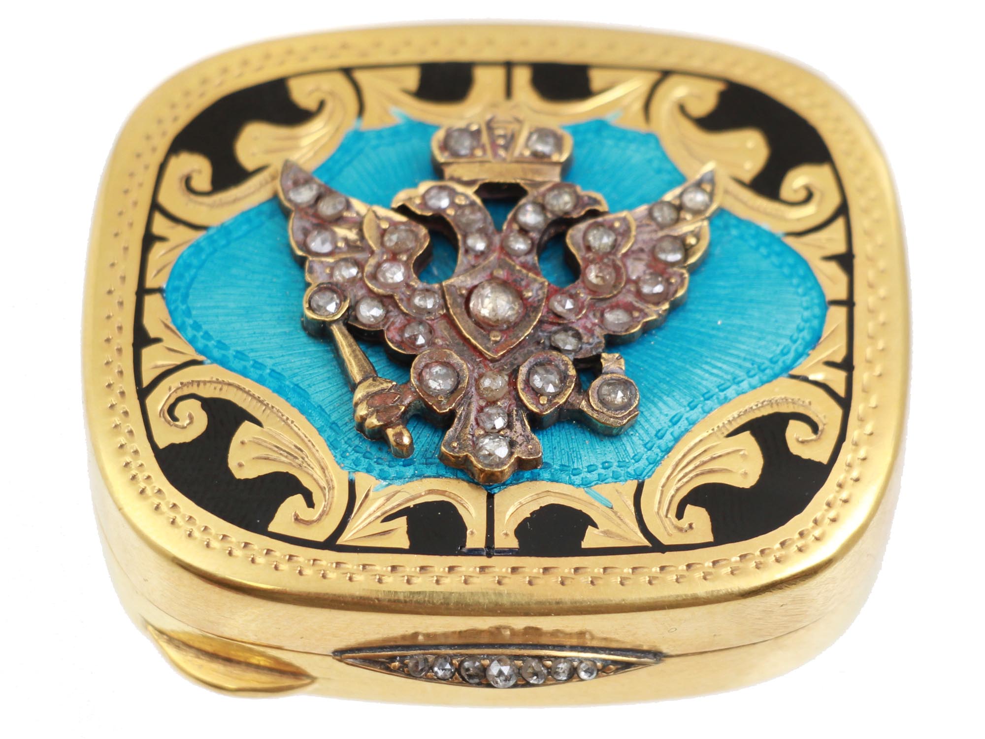 A RUSSIAN GILT SILVER AND DIAMONDS PILL BOX PIC-1