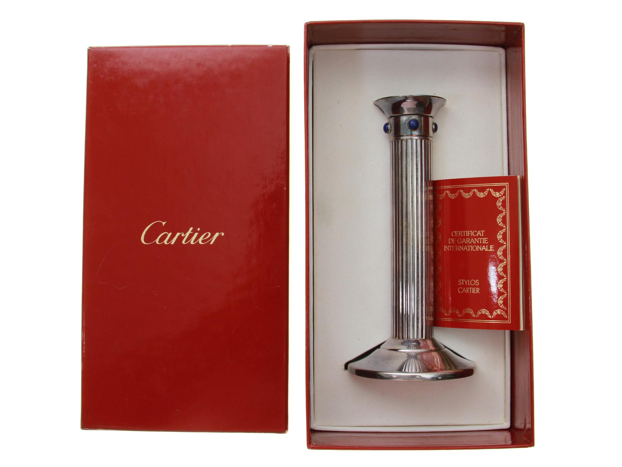 FRENCH CARTIER SILVER PLATE CANDLESTICK WITH BOX PIC-0