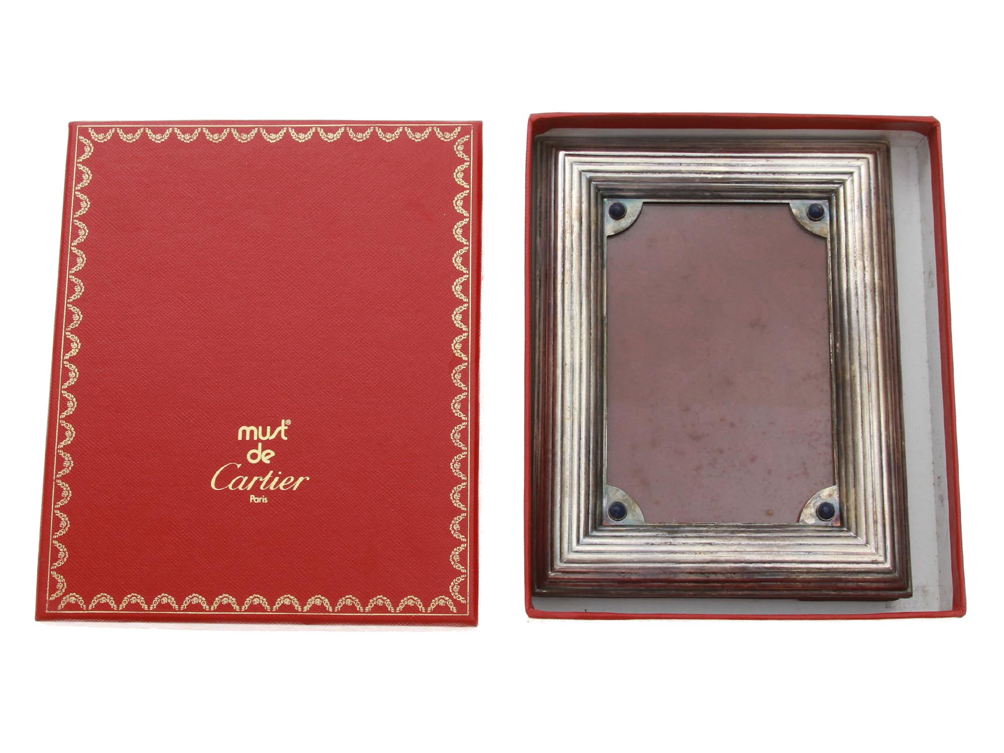 VINTAGE CARTIER SILVER PLATE FRAME W ORIGINAL BOX PIC-0