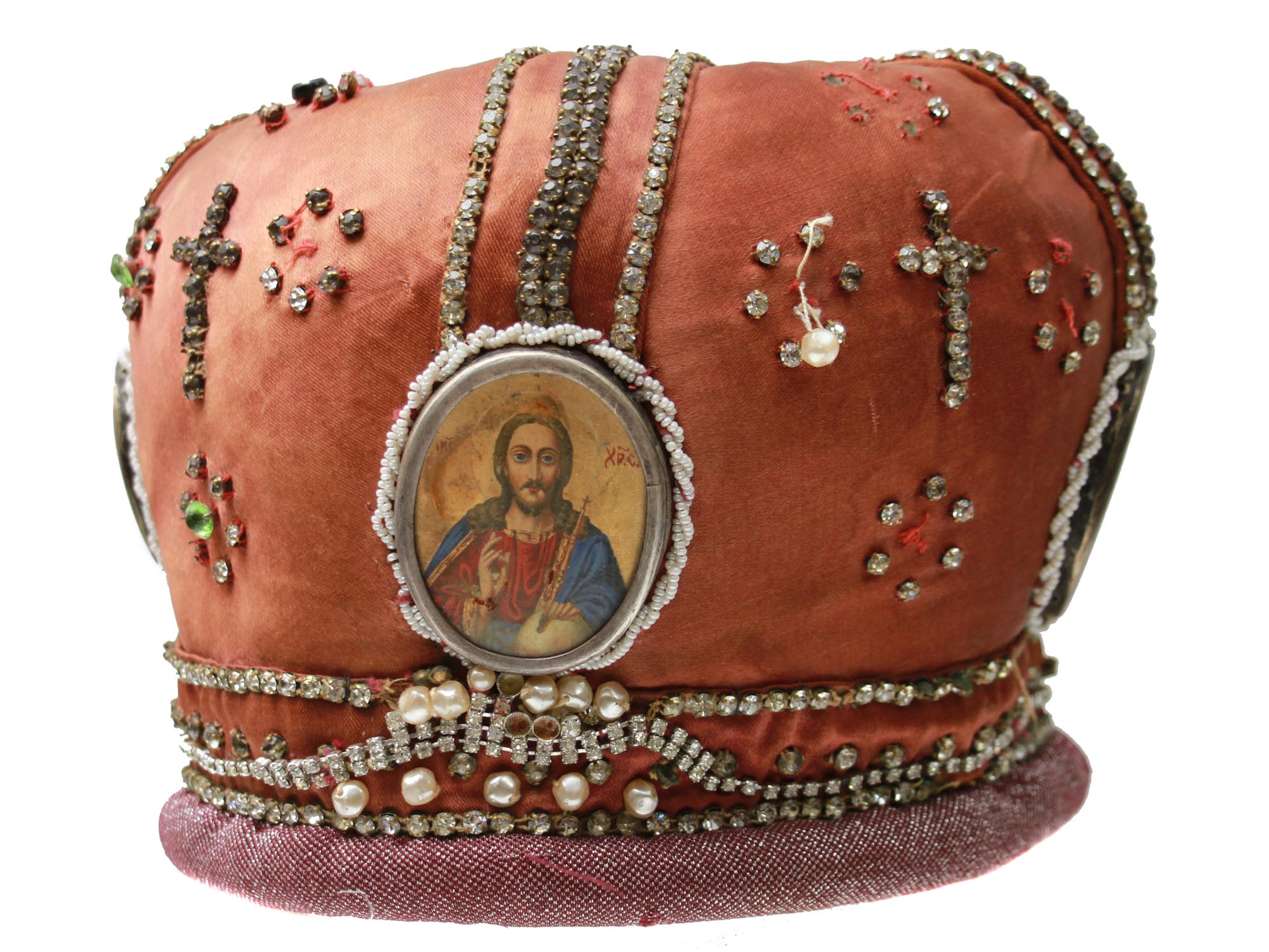 AN ANTIQUE RUSSIAN MITRE WITH ICONS PIC-1