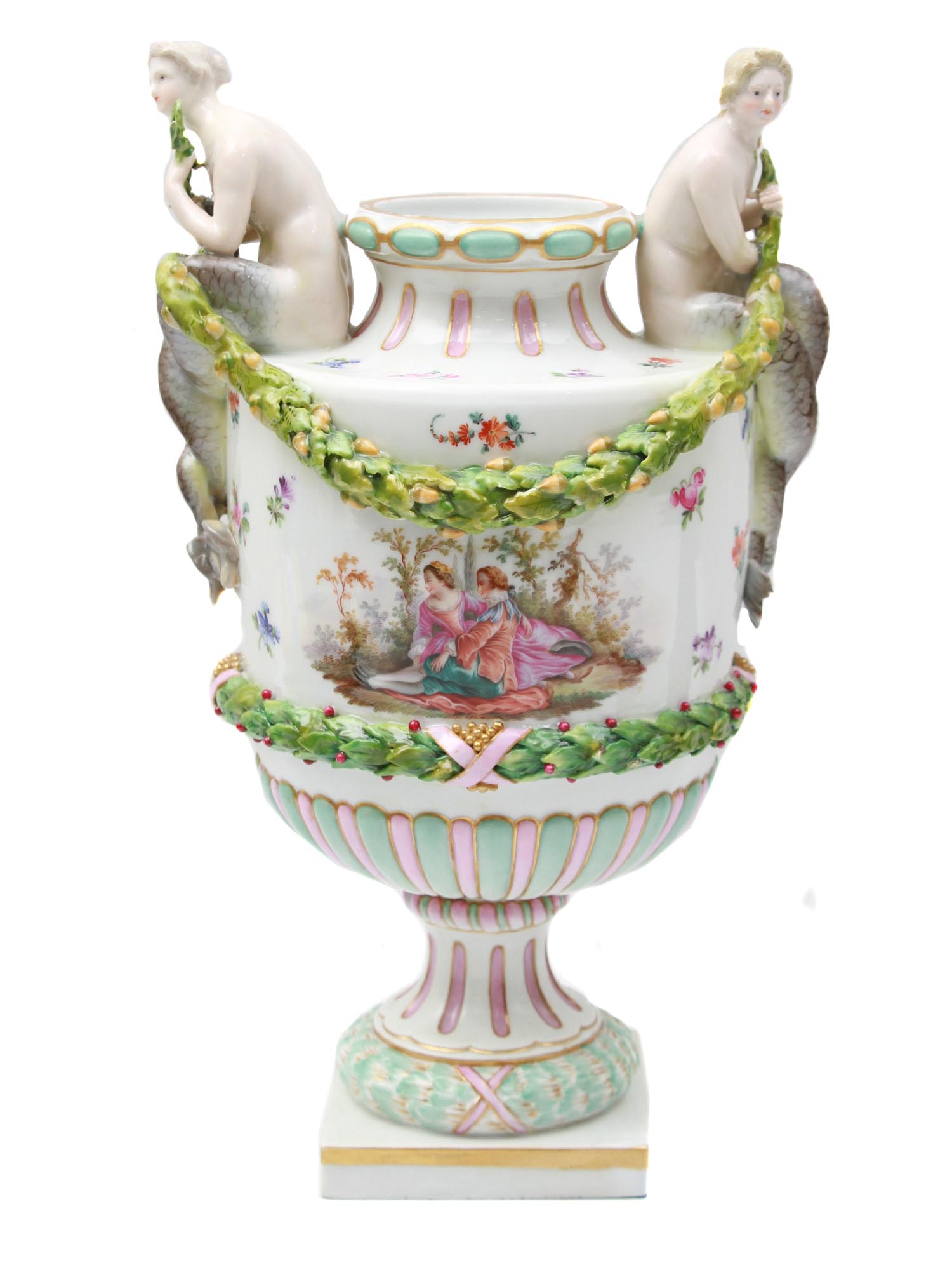 AN ANTIQUE GERMAN MEISSEN PORCELAIN VASE 19TH C. PIC-0