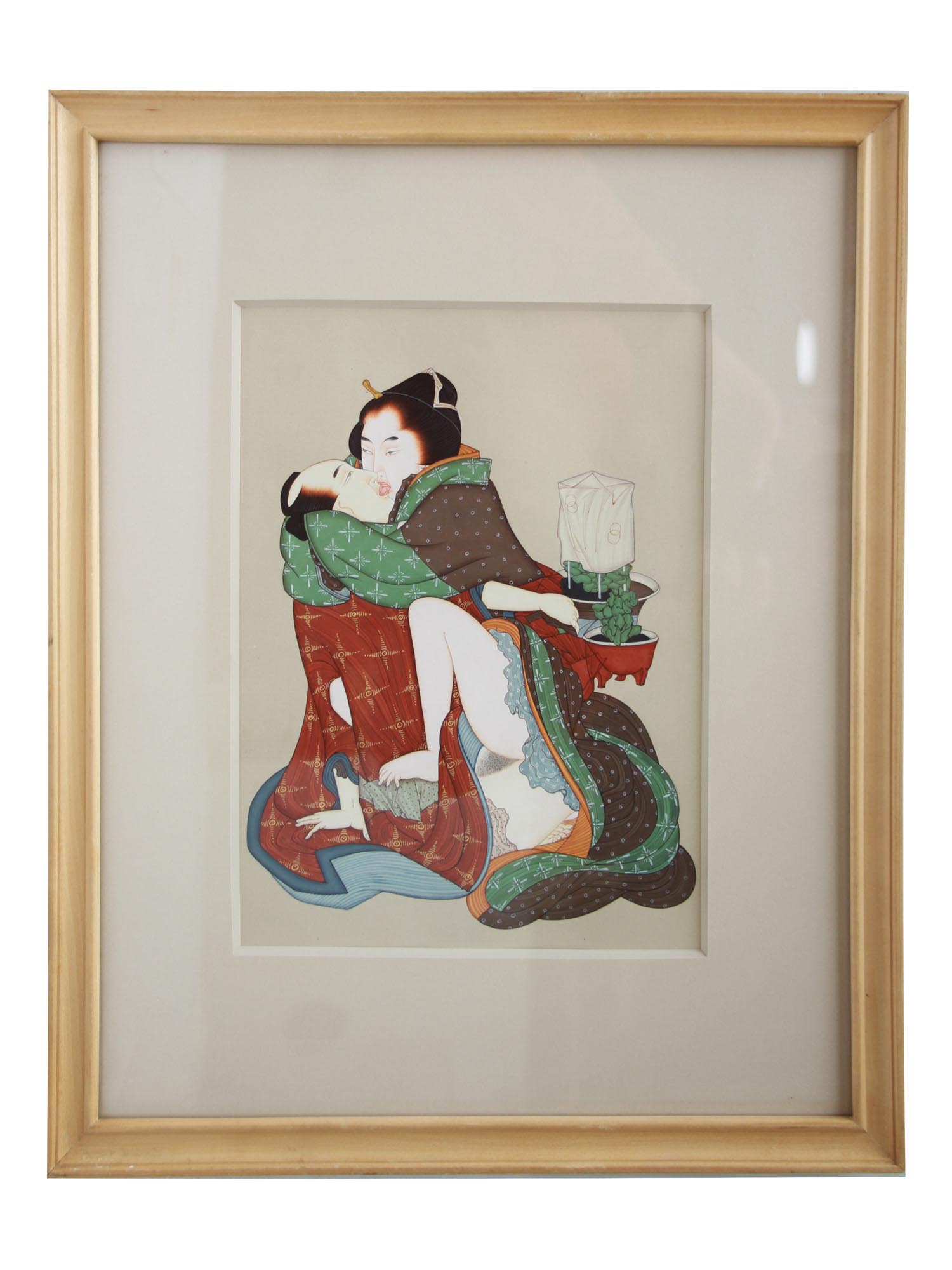 ANTIQUE JAPANESE SHUNGA WATERCOLOR PAINTING PIC-0