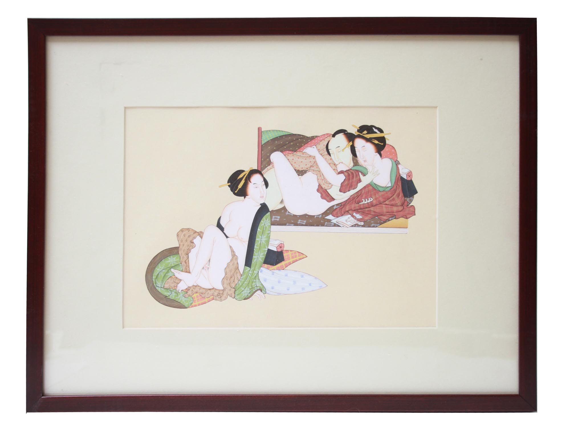 AN ANTIQUE JAPANESE WATERCOLOR SHUNGA PAINTING PIC-0