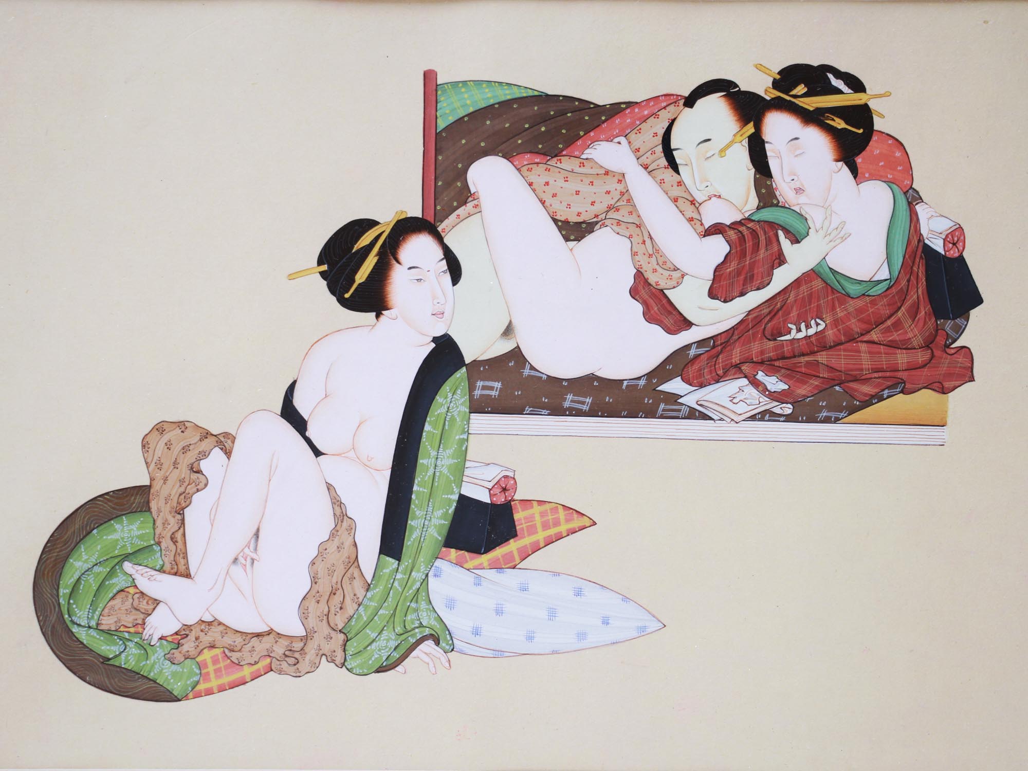 AN ANTIQUE JAPANESE WATERCOLOR SHUNGA PAINTING PIC-1