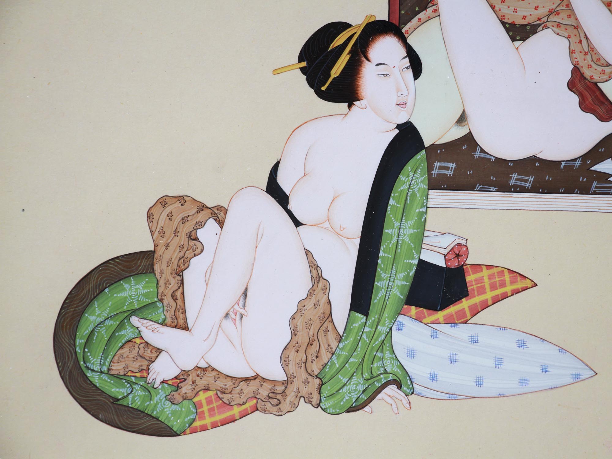 AN ANTIQUE JAPANESE WATERCOLOR SHUNGA PAINTING PIC-2
