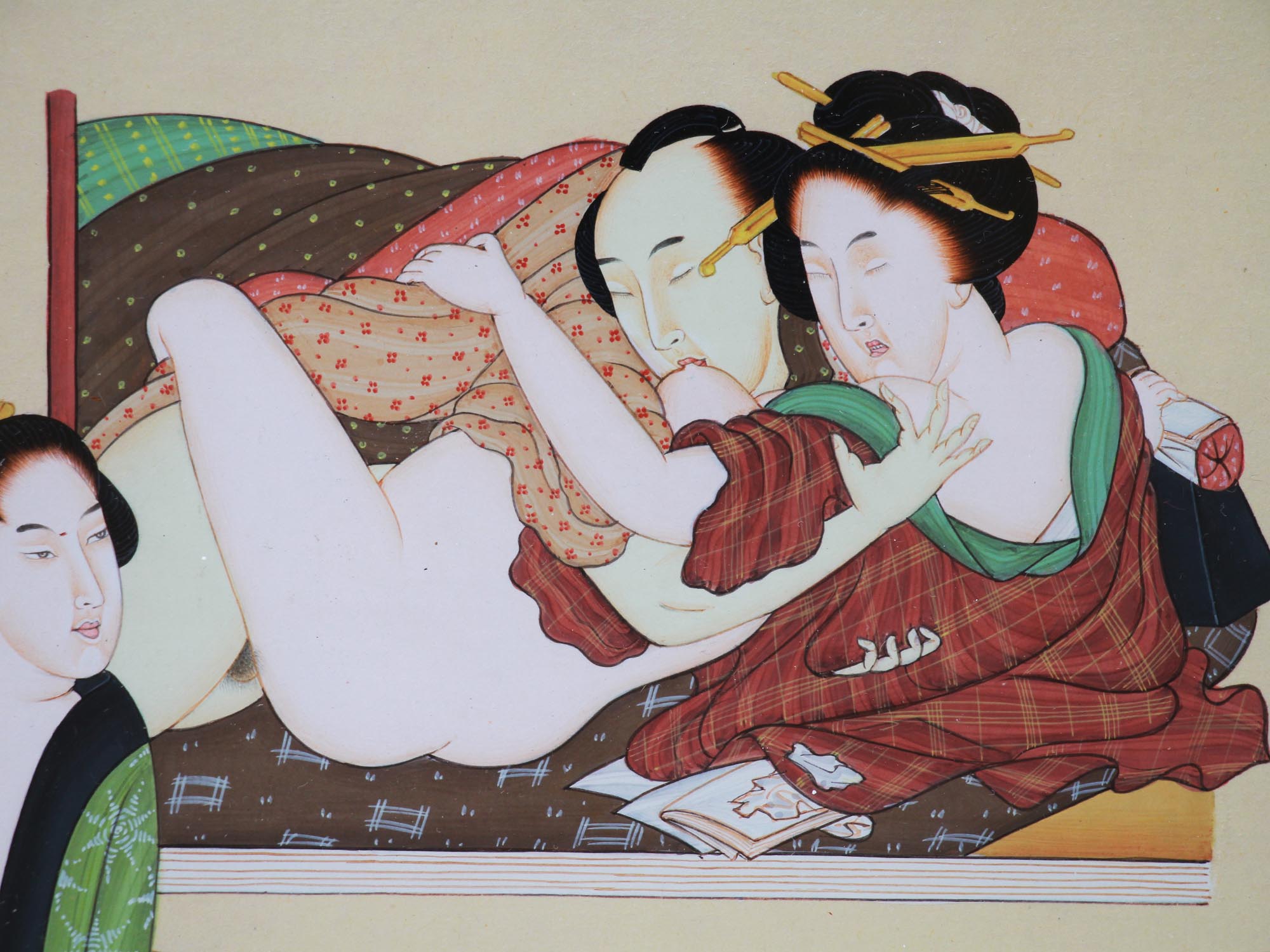 AN ANTIQUE JAPANESE WATERCOLOR SHUNGA PAINTING PIC-3