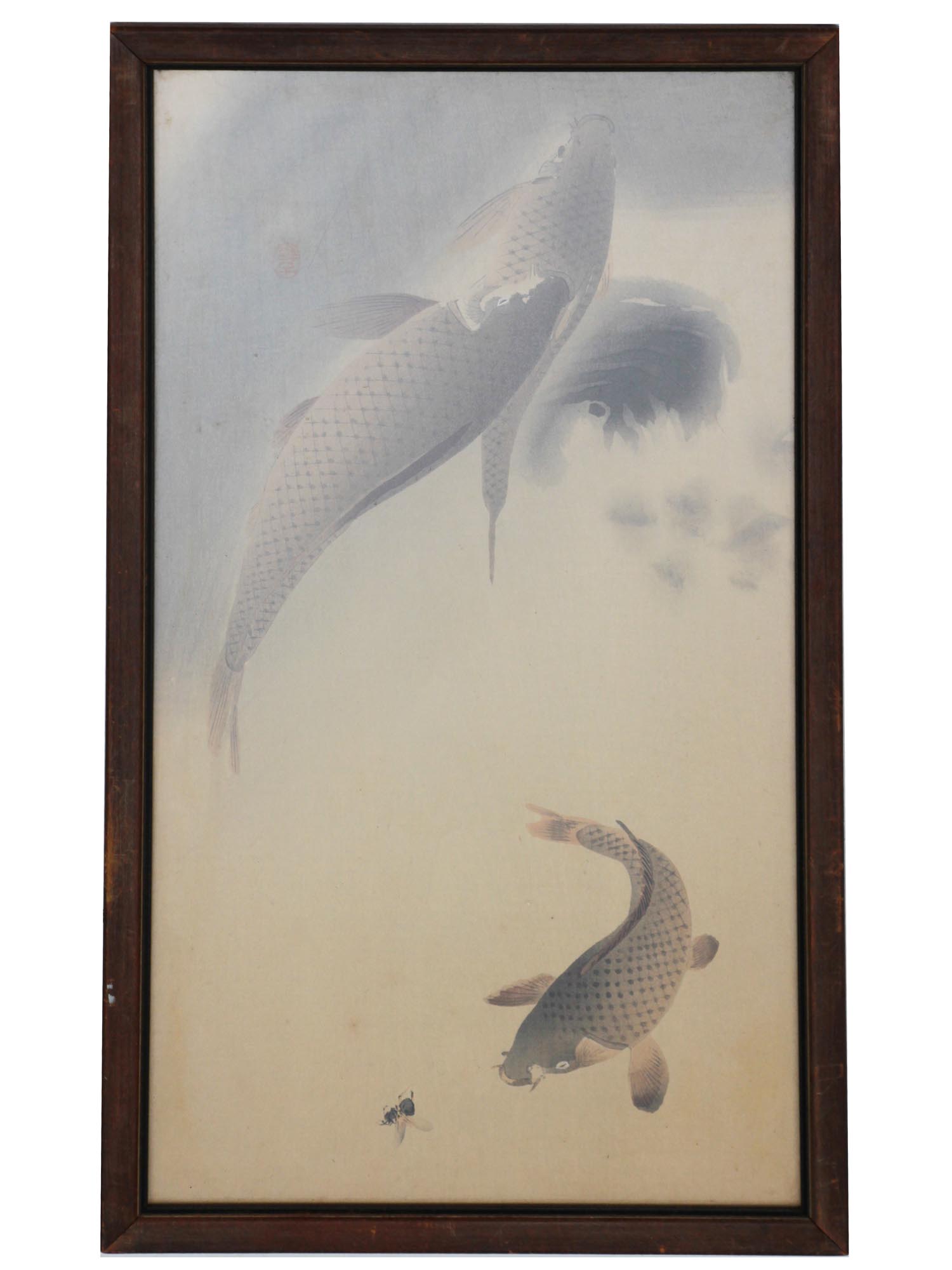 EARLY 20TH JAPANESE WATERCOLOR PAINTING KOI FISH PIC-0