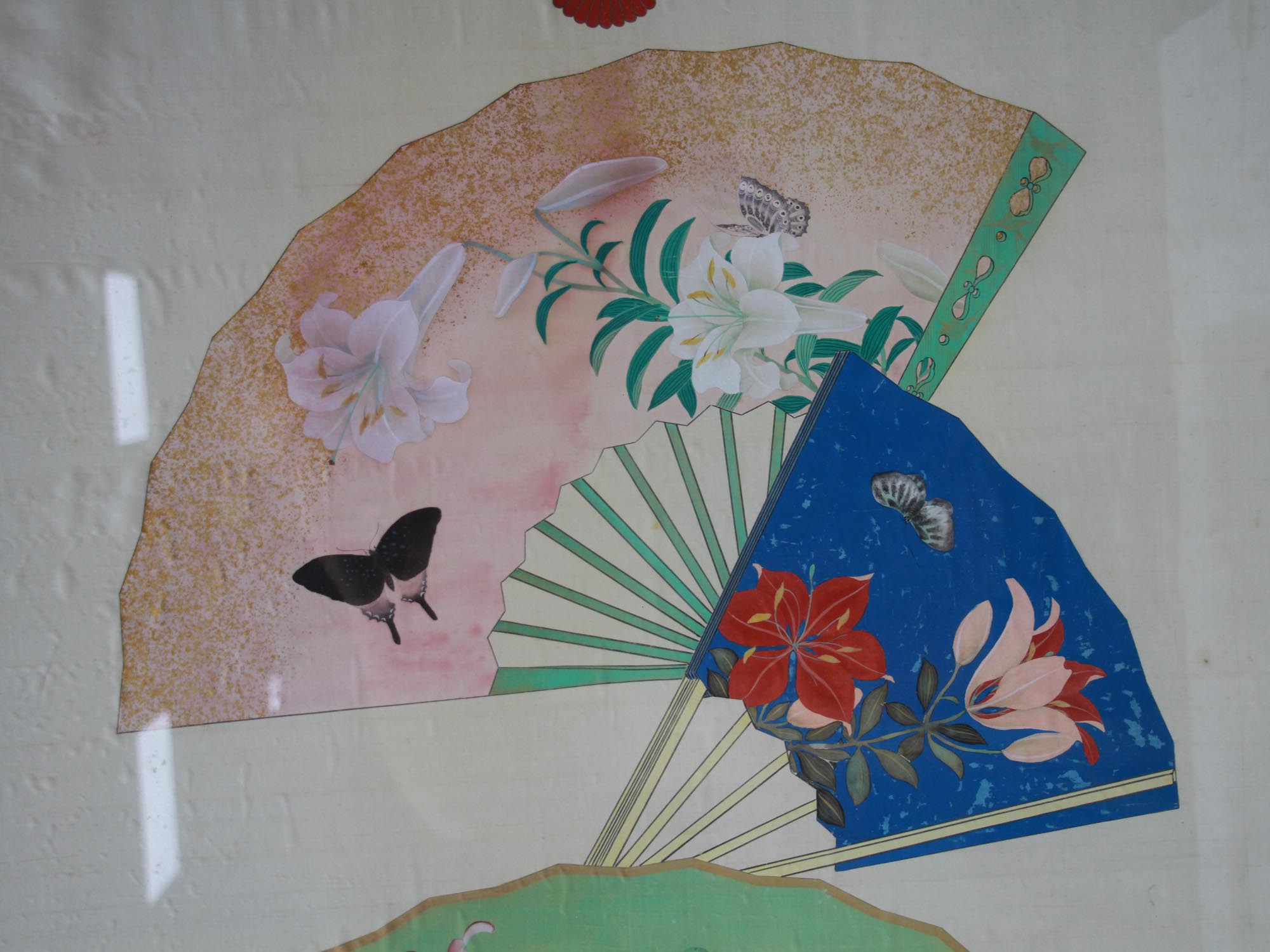 CHINESE WATERCOLOR PAINTING ON SILK FANS FRAMED PIC-3