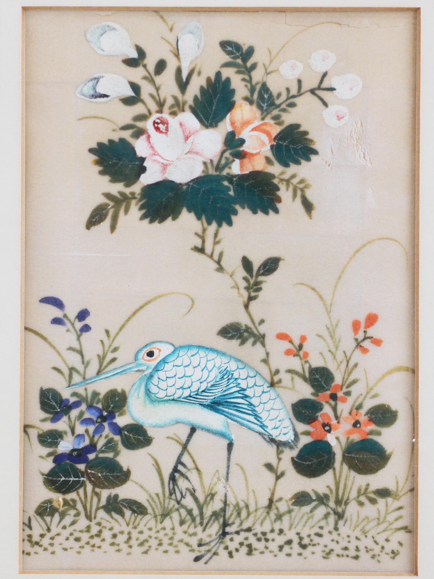 ANTIQUE CHINESE SILK COLOR BIRD FLOWER EMBROIDERY PIC-1