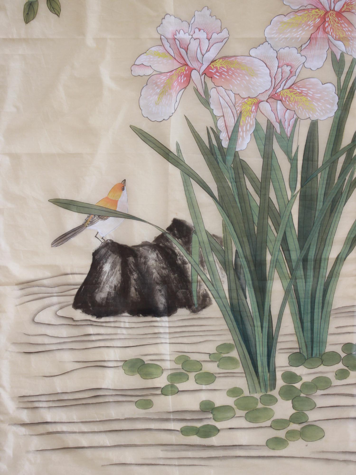 A VINTAGE CHINESE WATERCOLOR OF FLOWERS AND BIRDS PIC-1