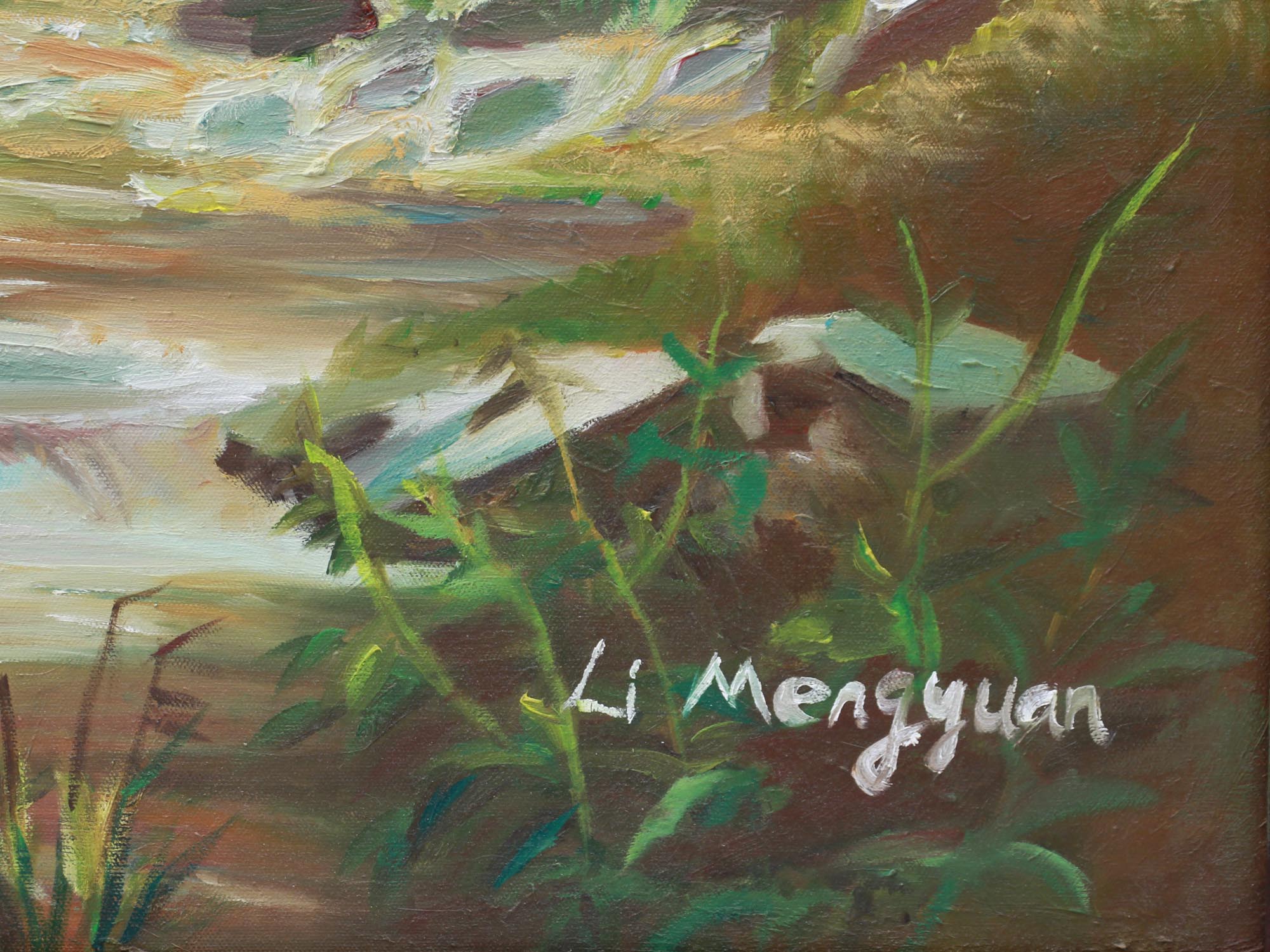 CHINESE OIL ON CANVAS PAINTING SIGNED LI MENGYUAN PIC-5