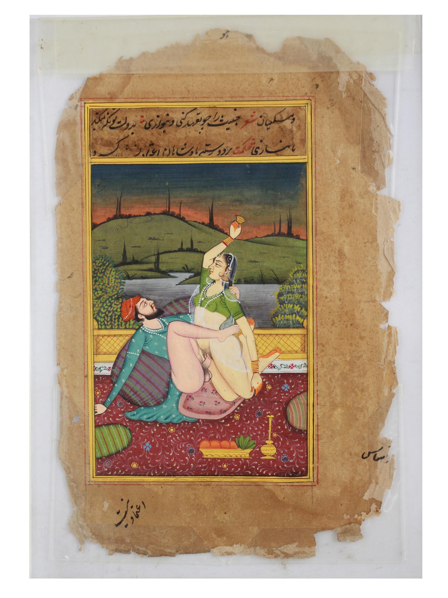 INDO PERSIAN MUGHAL EROTIC PAINTING W MANUSCRIPT PIC-0