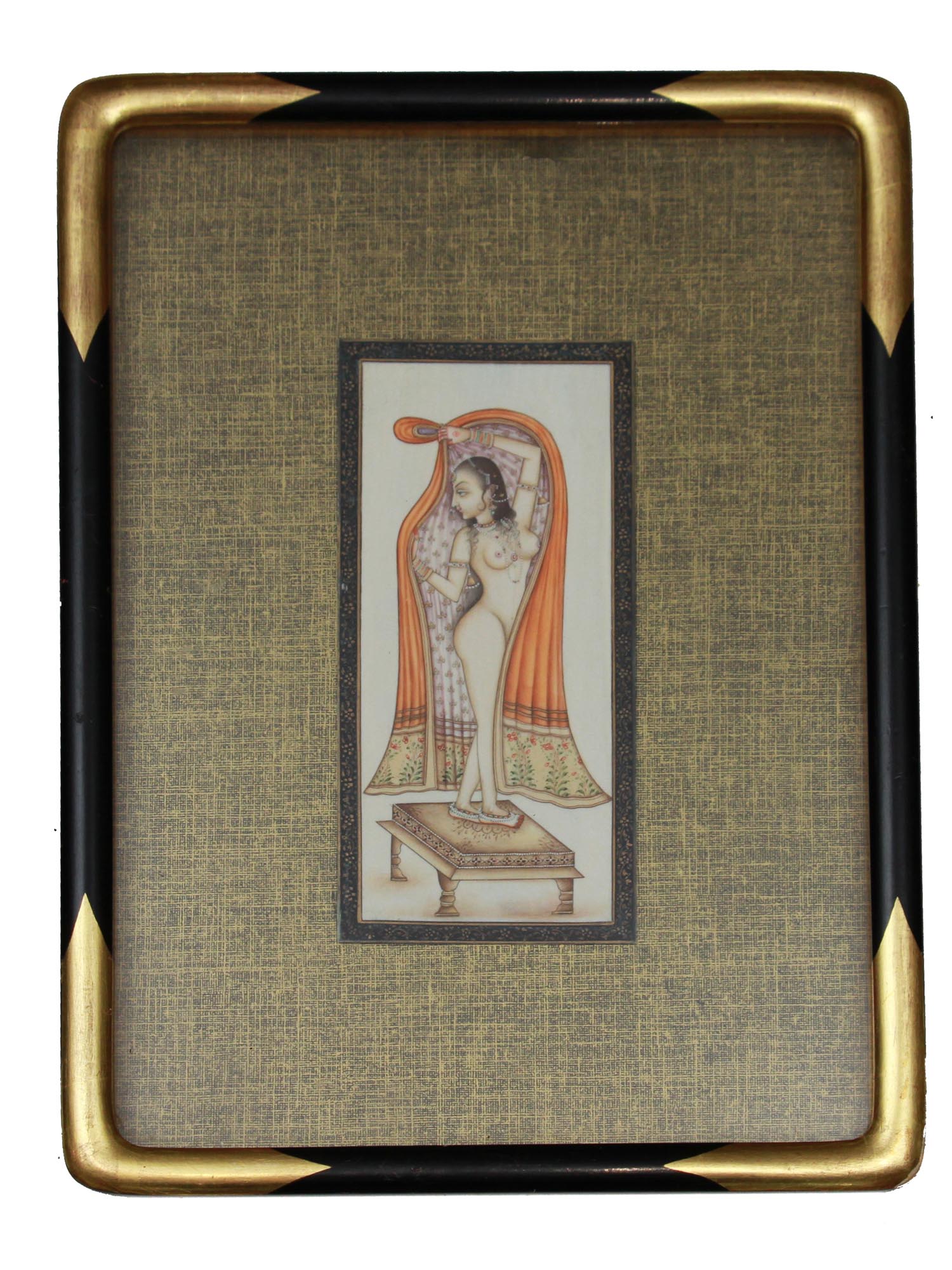 INDIAN MUGHAL EROTIC PAINTING OF DANCER FRAMED PIC-0