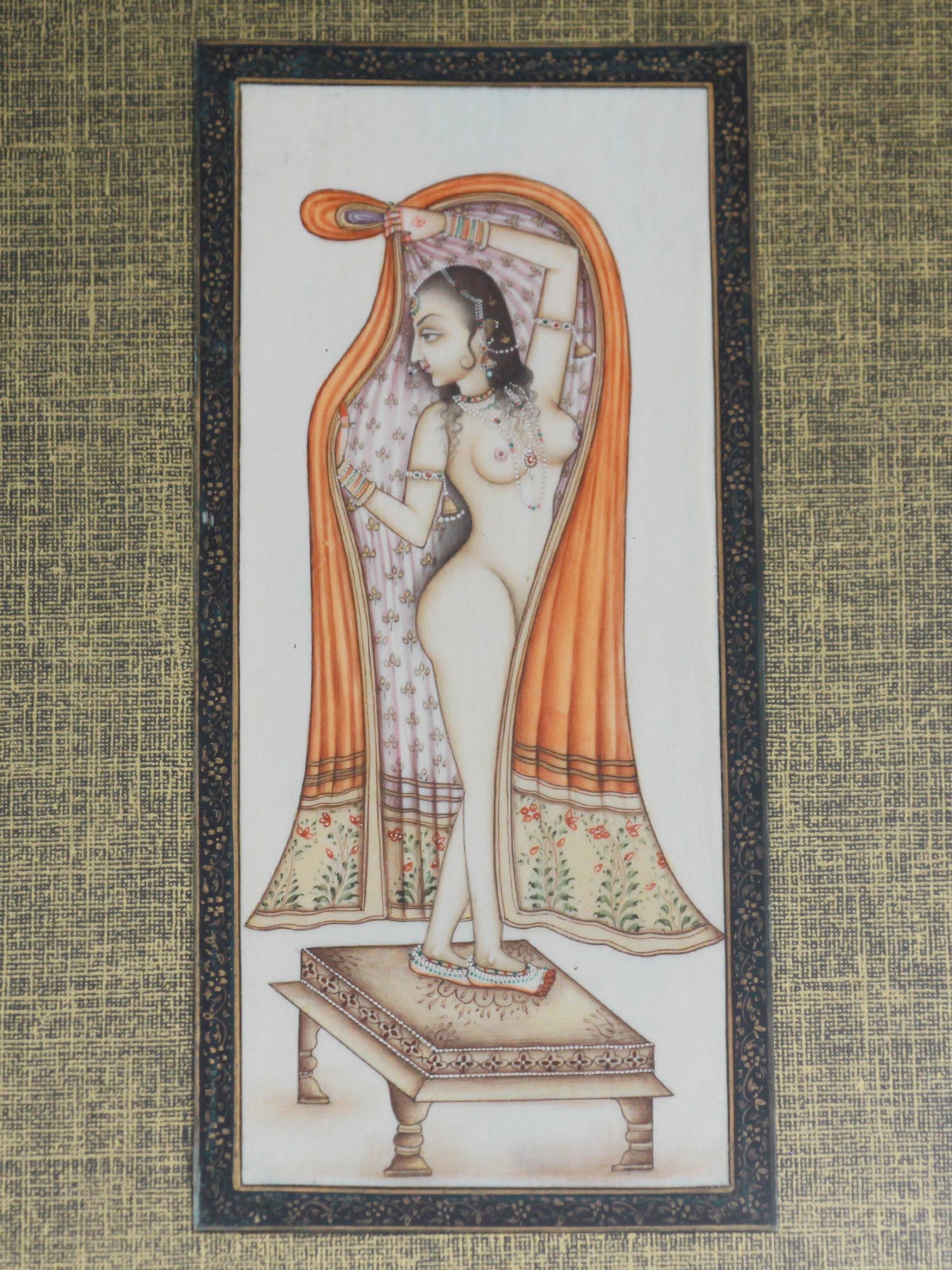 INDIAN MUGHAL EROTIC PAINTING OF DANCER FRAMED PIC-1