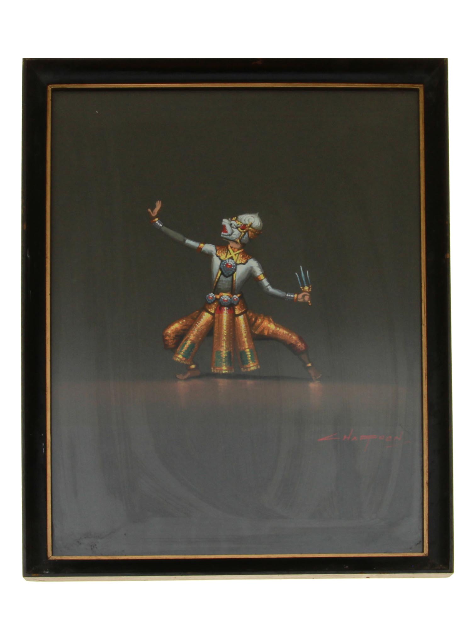 A VINTAGE PAINTING OF THAI DANCER BY CHAROEN PIC-0