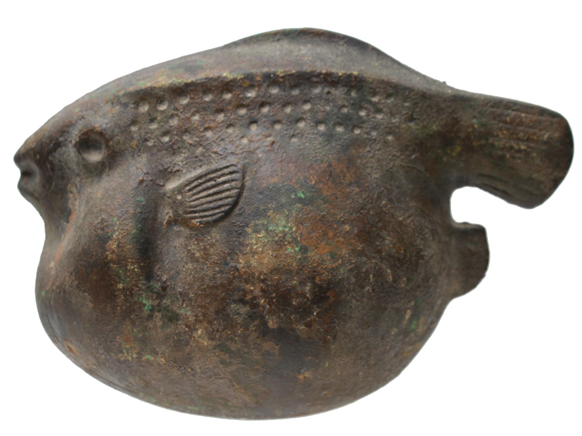 A JAPANESE BRONZE FIGURINE OF PUFFER FISH FUGU PIC-0