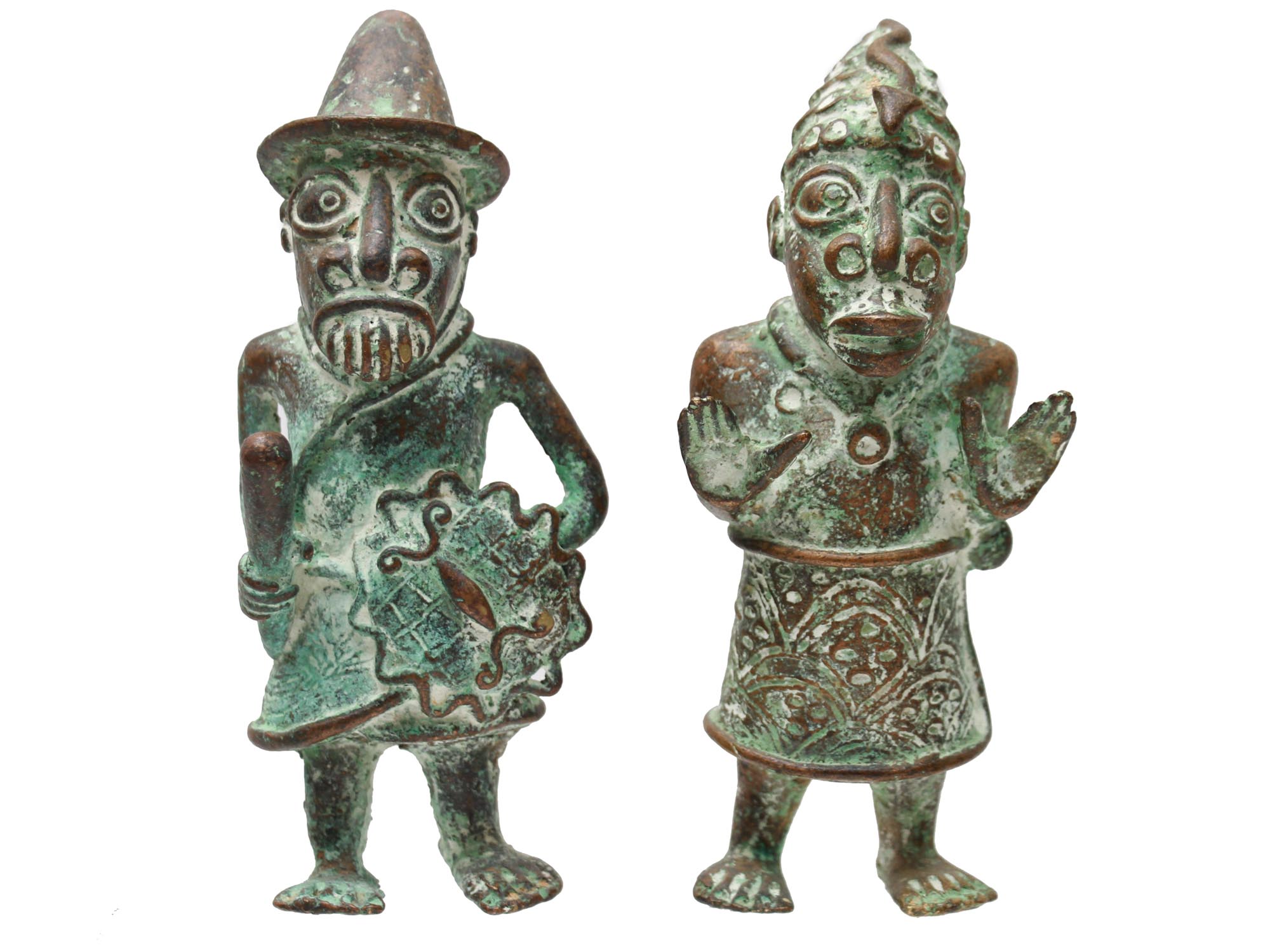 A PAIR OF AFRICAN BENIN BRONZE-CAST FIGURES PIC-0