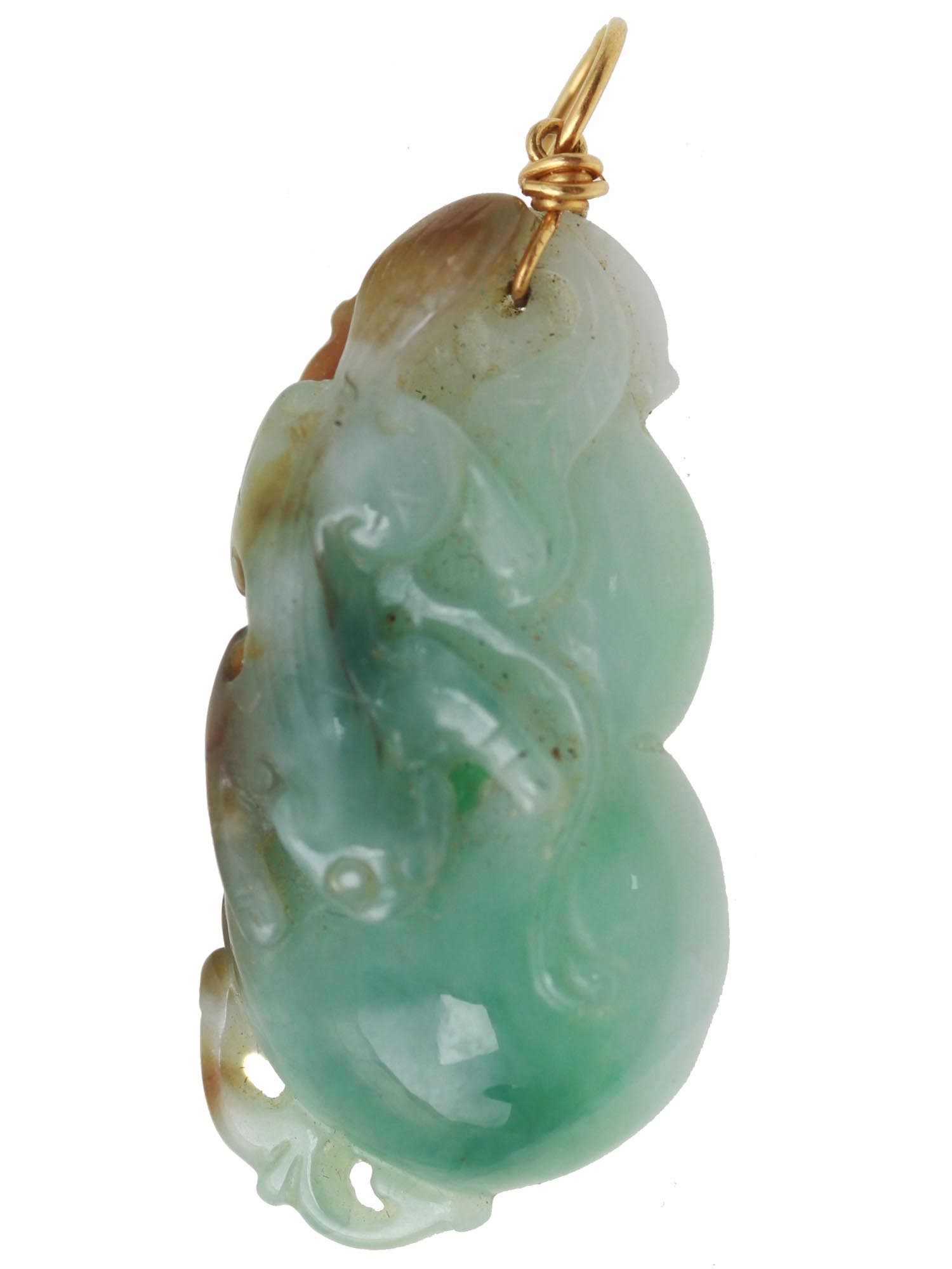 A CHINESE GREEN JADE PENDANT WITH 14K GOLD LOOP PIC-0