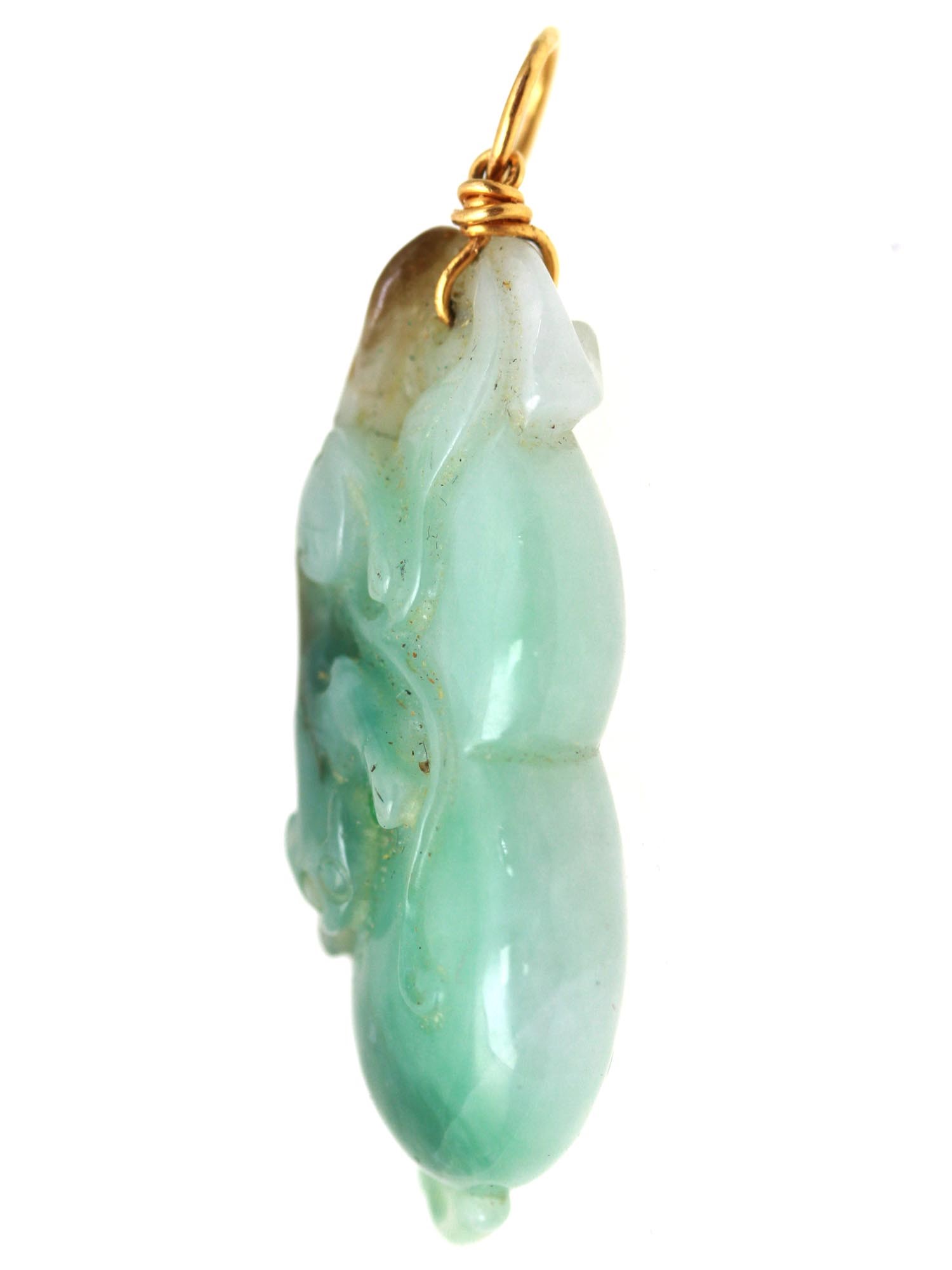 A CHINESE GREEN JADE PENDANT WITH 14K GOLD LOOP PIC-1