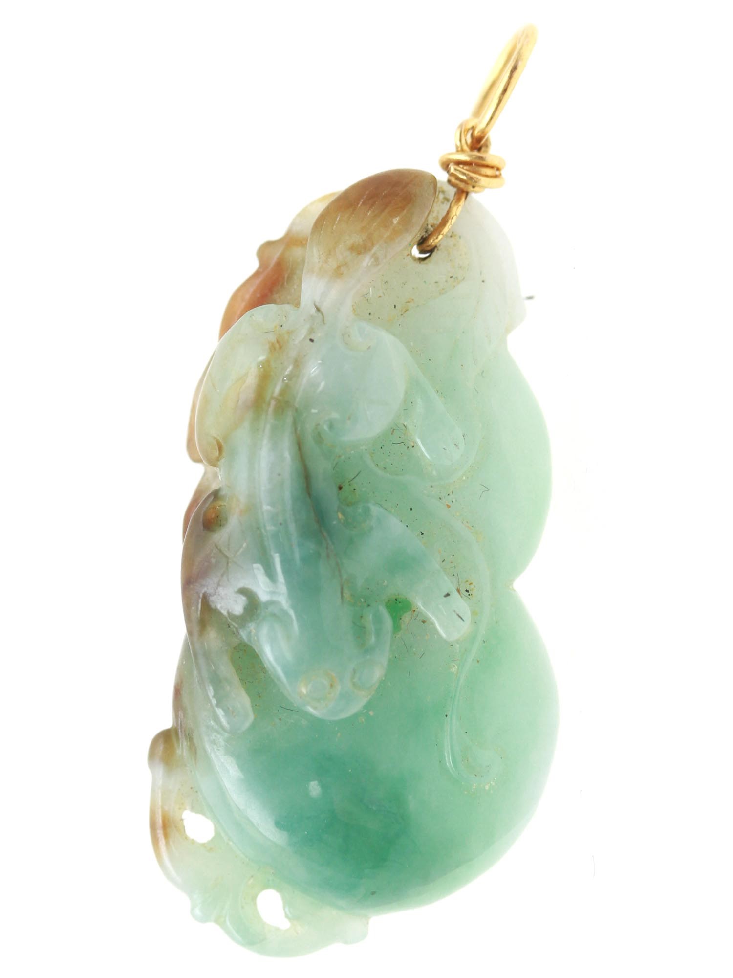 A CHINESE GREEN JADE PENDANT WITH 14K GOLD LOOP PIC-2