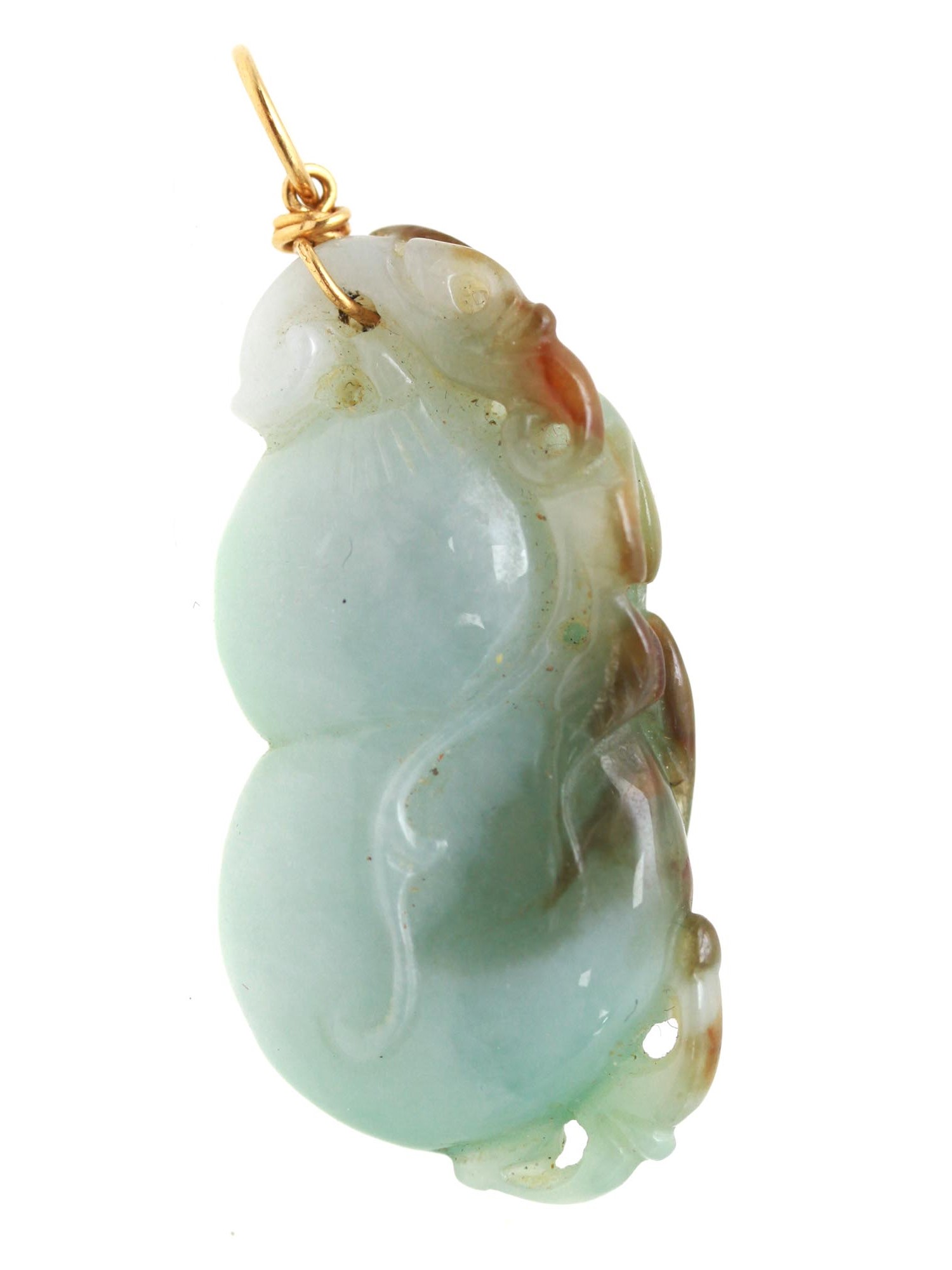 A CHINESE GREEN JADE PENDANT WITH 14K GOLD LOOP PIC-3