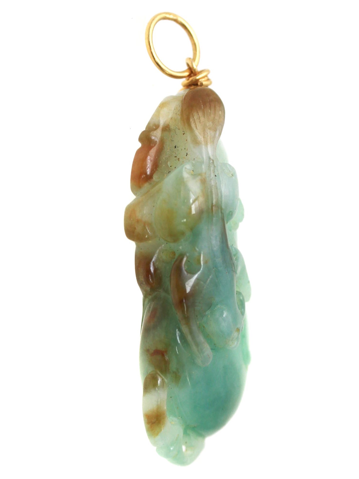 A CHINESE GREEN JADE PENDANT WITH 14K GOLD LOOP PIC-4