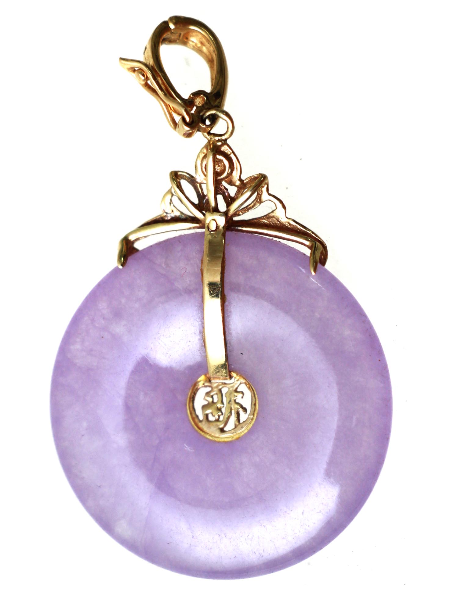 A CHINESE LILAC JADE PENDANT WITH 14K GOLD LOOP PIC-0